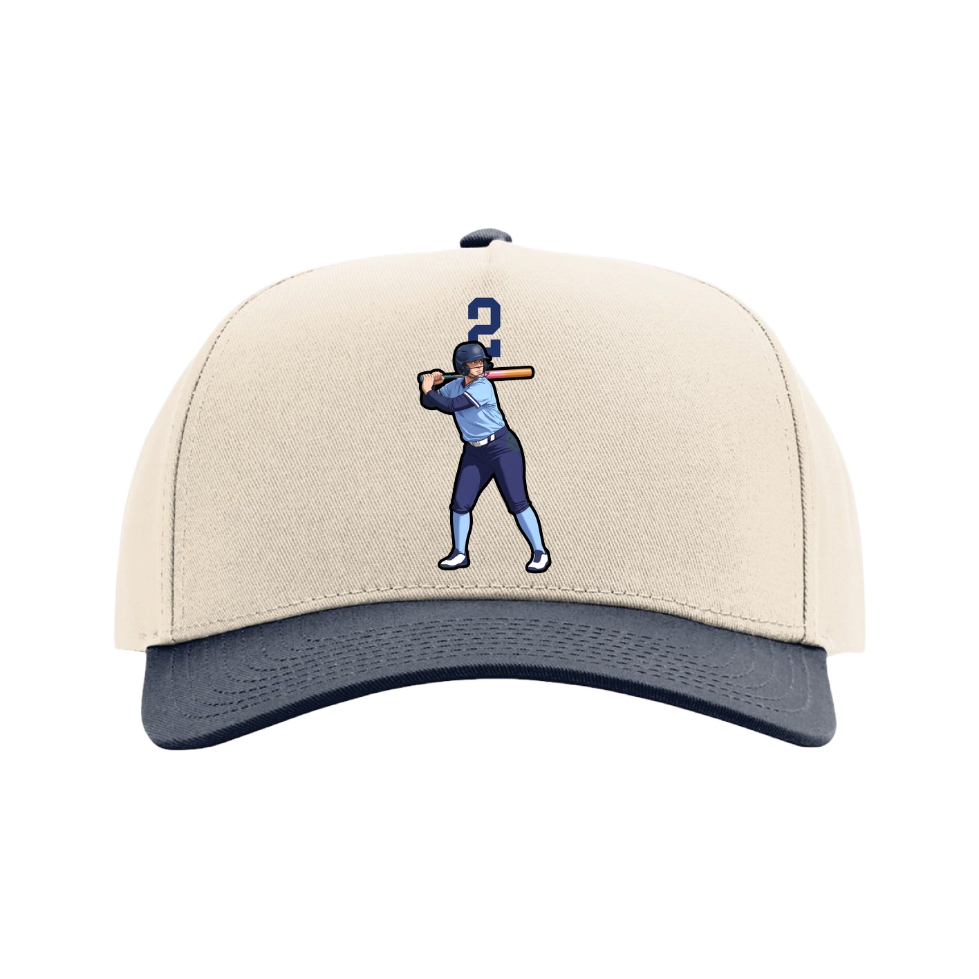 Full Fabric Five-Panel Champ Cap — Number Top in Cream/Navy