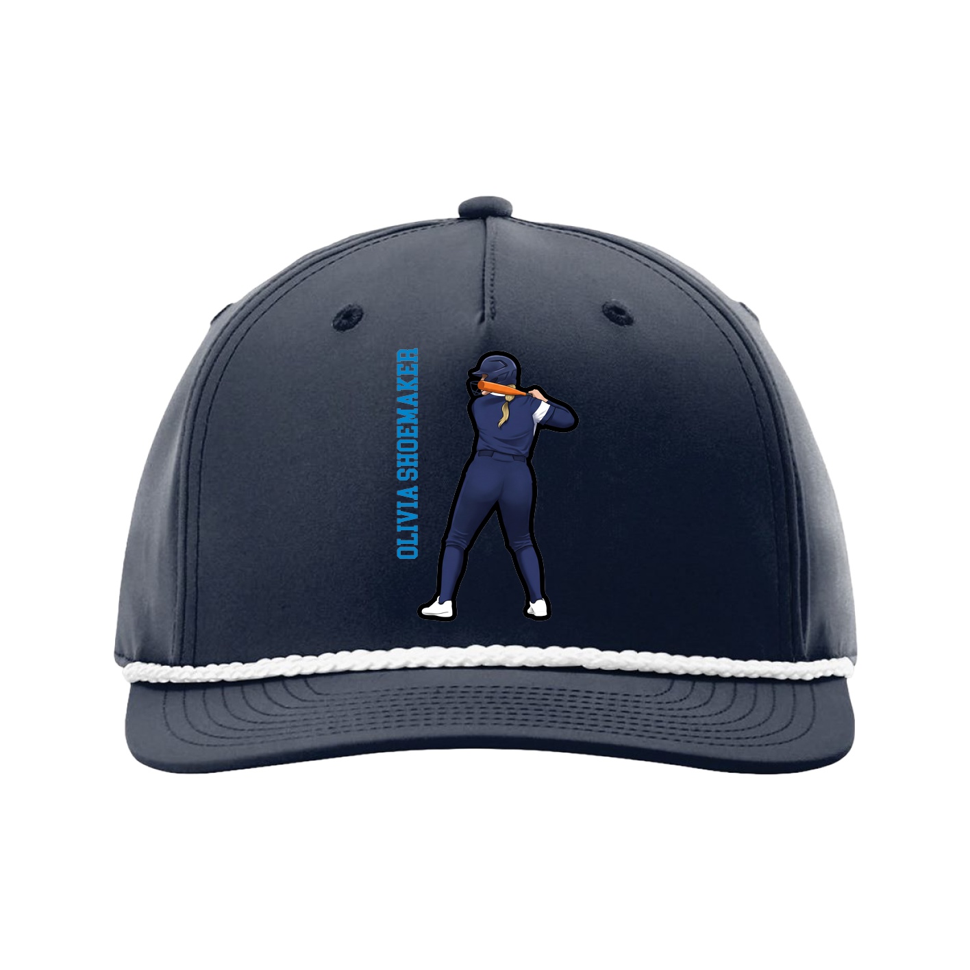 Five-Panel Classic Rope Cap — Name Vertical in Navy