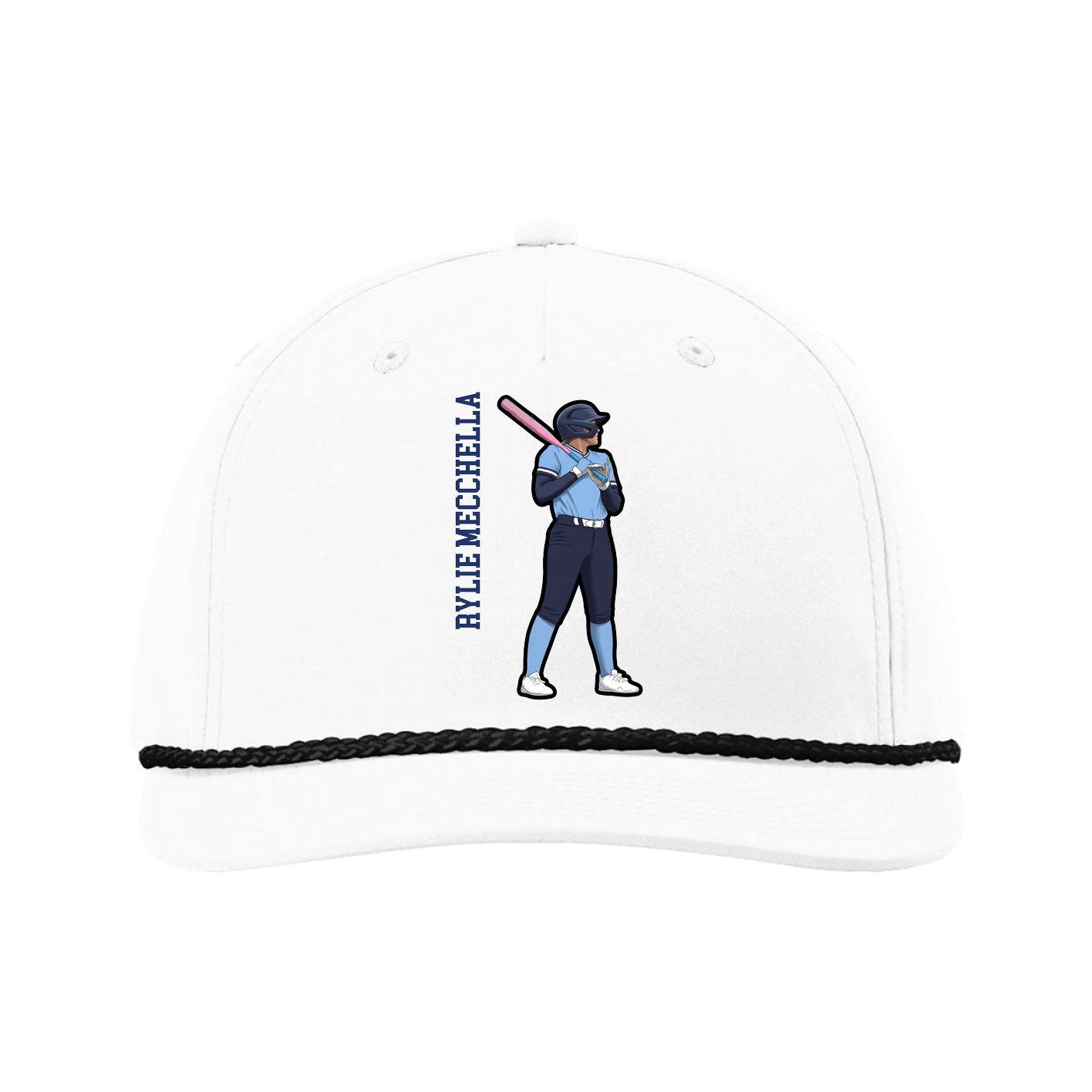 Five-Panel Classic Rope Cap — Name Vertical in White