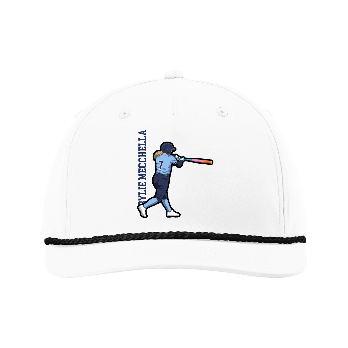 Five-Panel Classic Rope Cap — Name Vertical in White