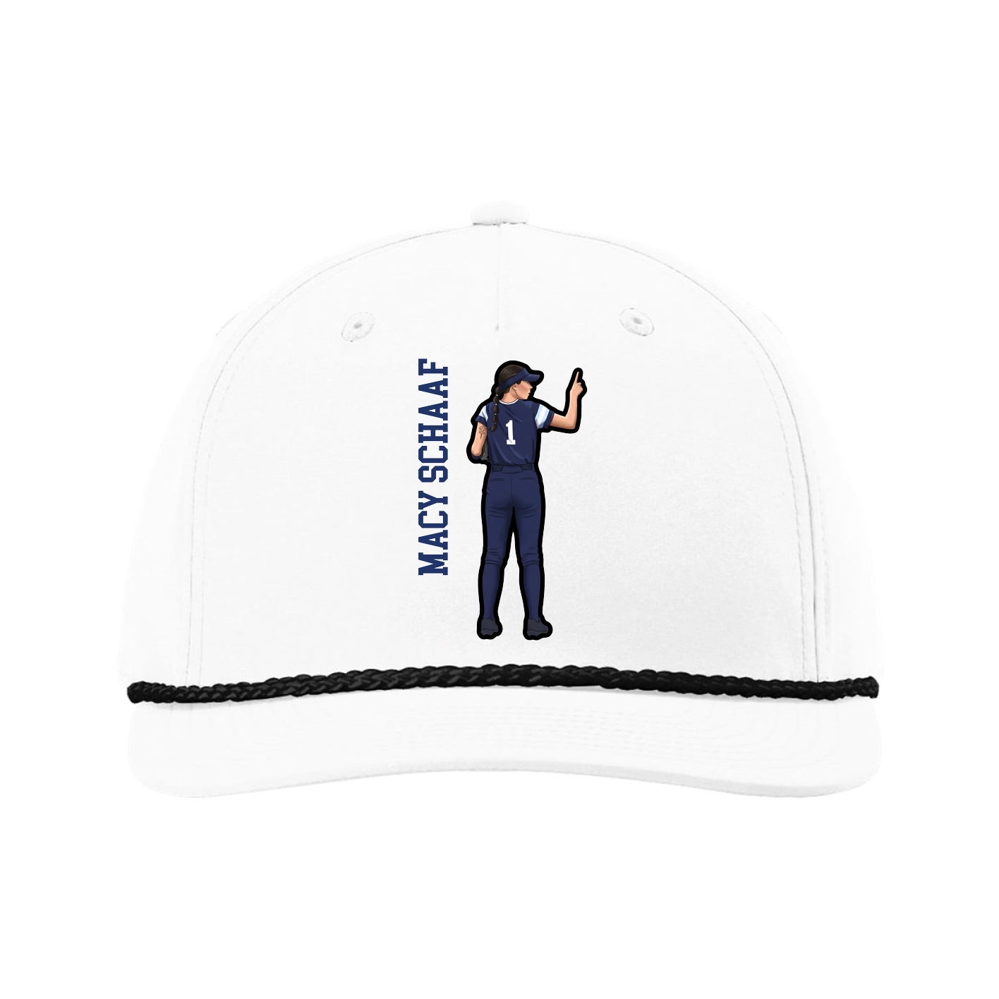 Five-Panel Classic Rope Cap — Name Vertical in White