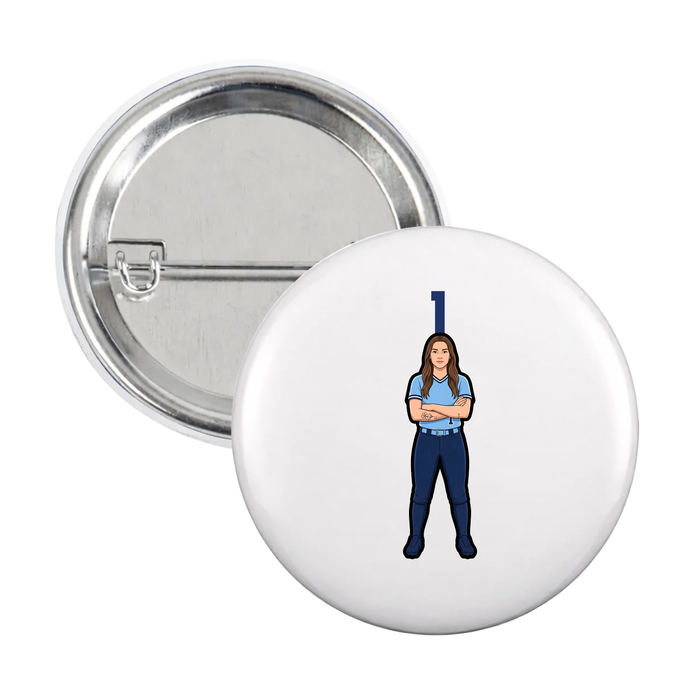 Game Day Button — Number Top in White