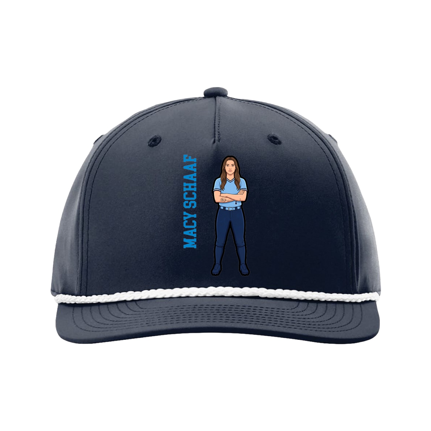 Five-Panel Classic Rope Cap — Name Vertical in Navy