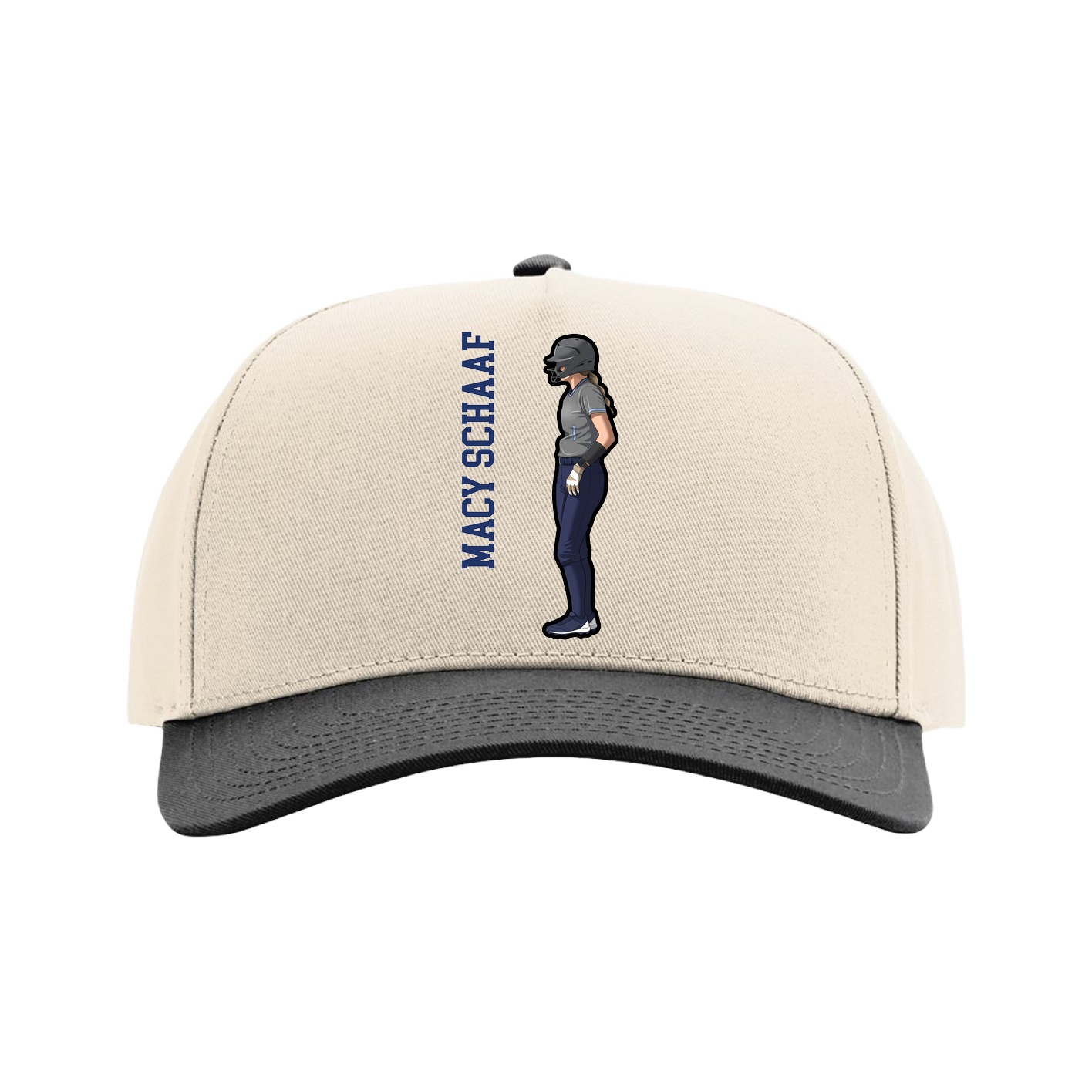 Full Fabric Five-Panel Champ Cap — Name Vertical in Cream/Black