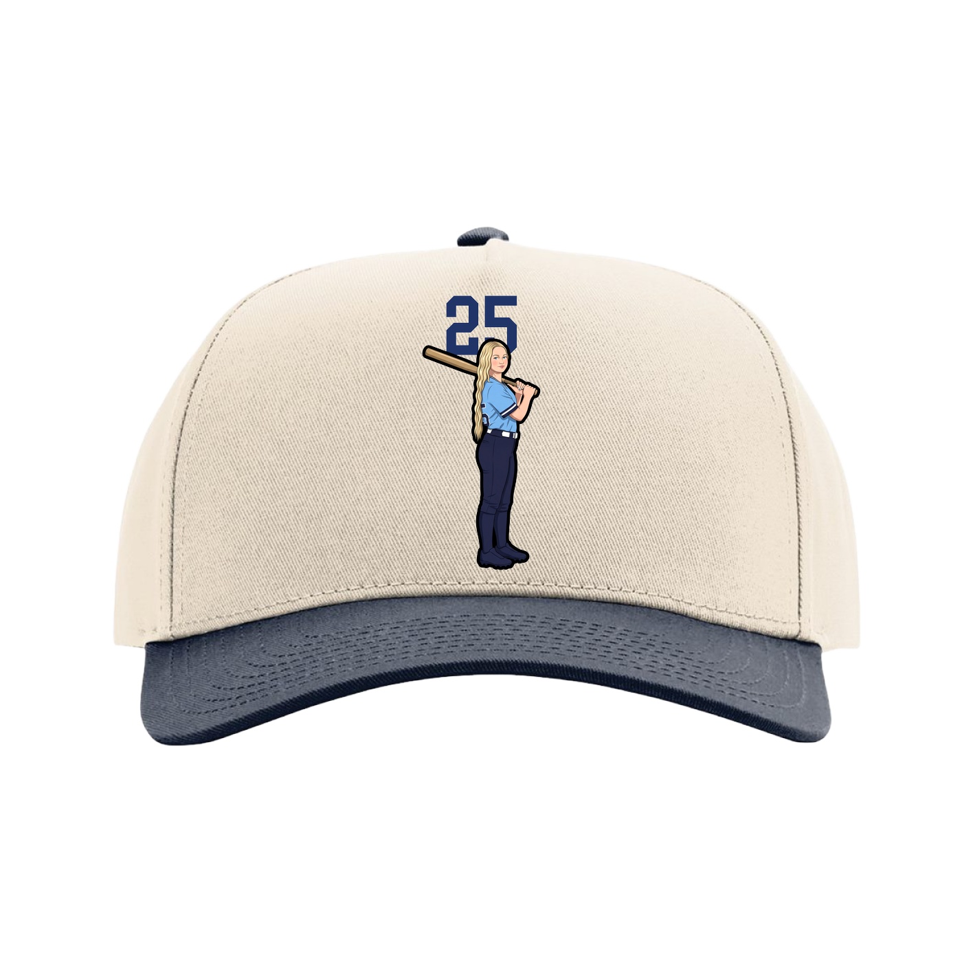 Full Fabric Five-Panel Champ Cap — Number Top in Cream/Navy
