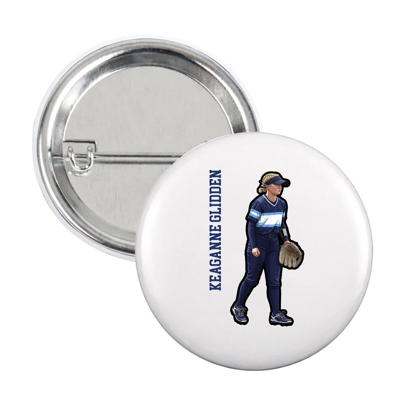 Game Day Button — Name Vertical in White