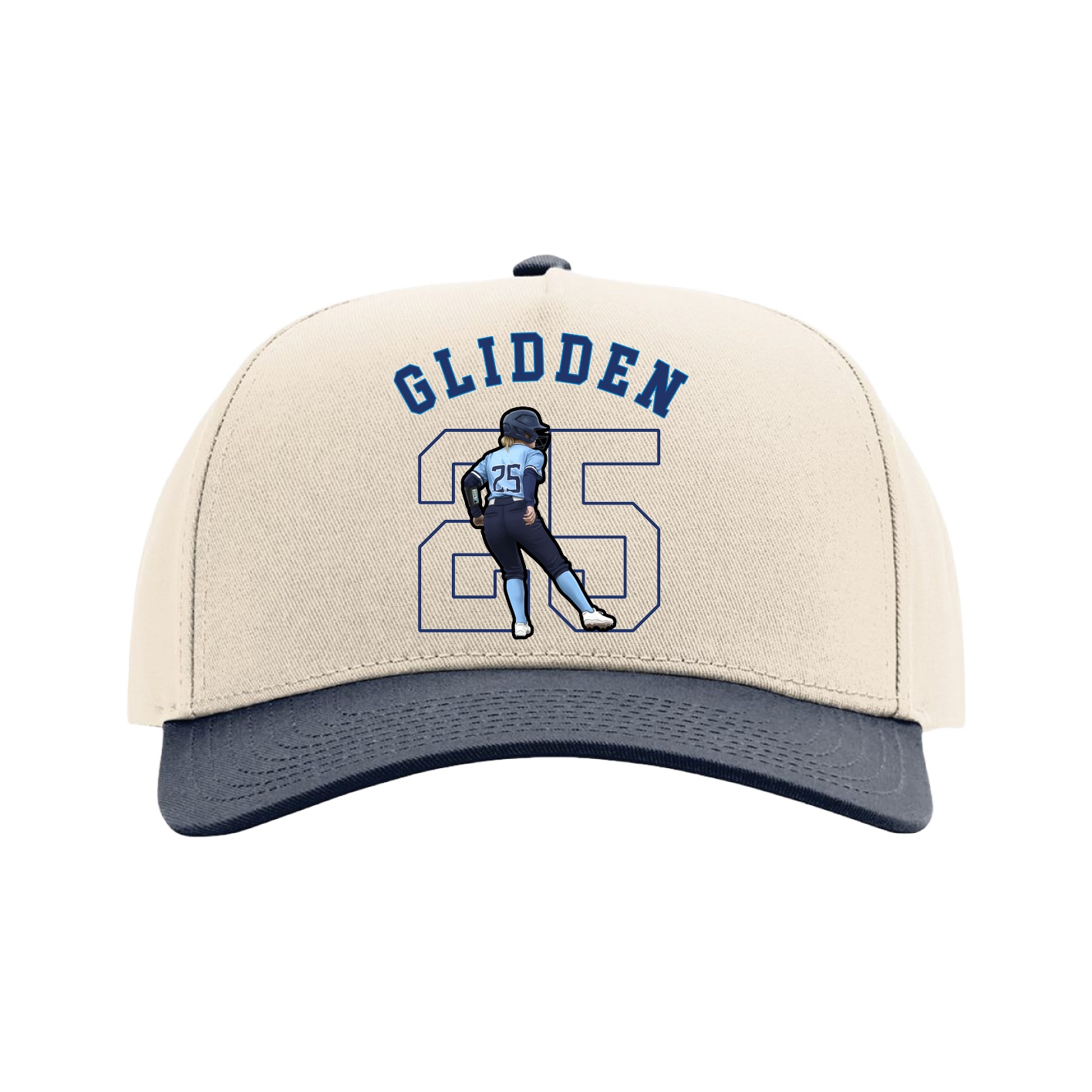 Full Fabric Five-Panel Champ Cap — Shirsey Arch in Cream/Navy