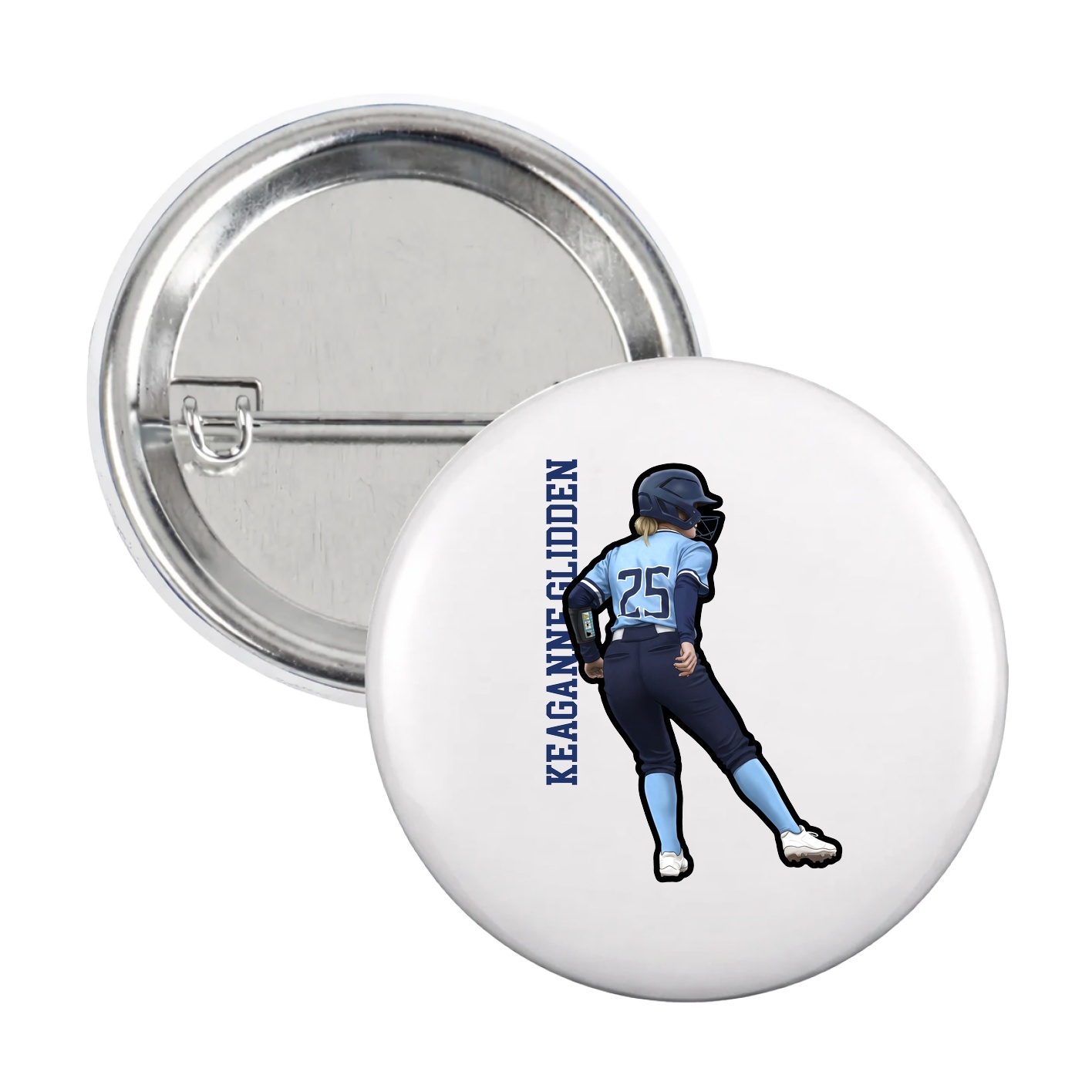 Game Day Button — Name Vertical in White