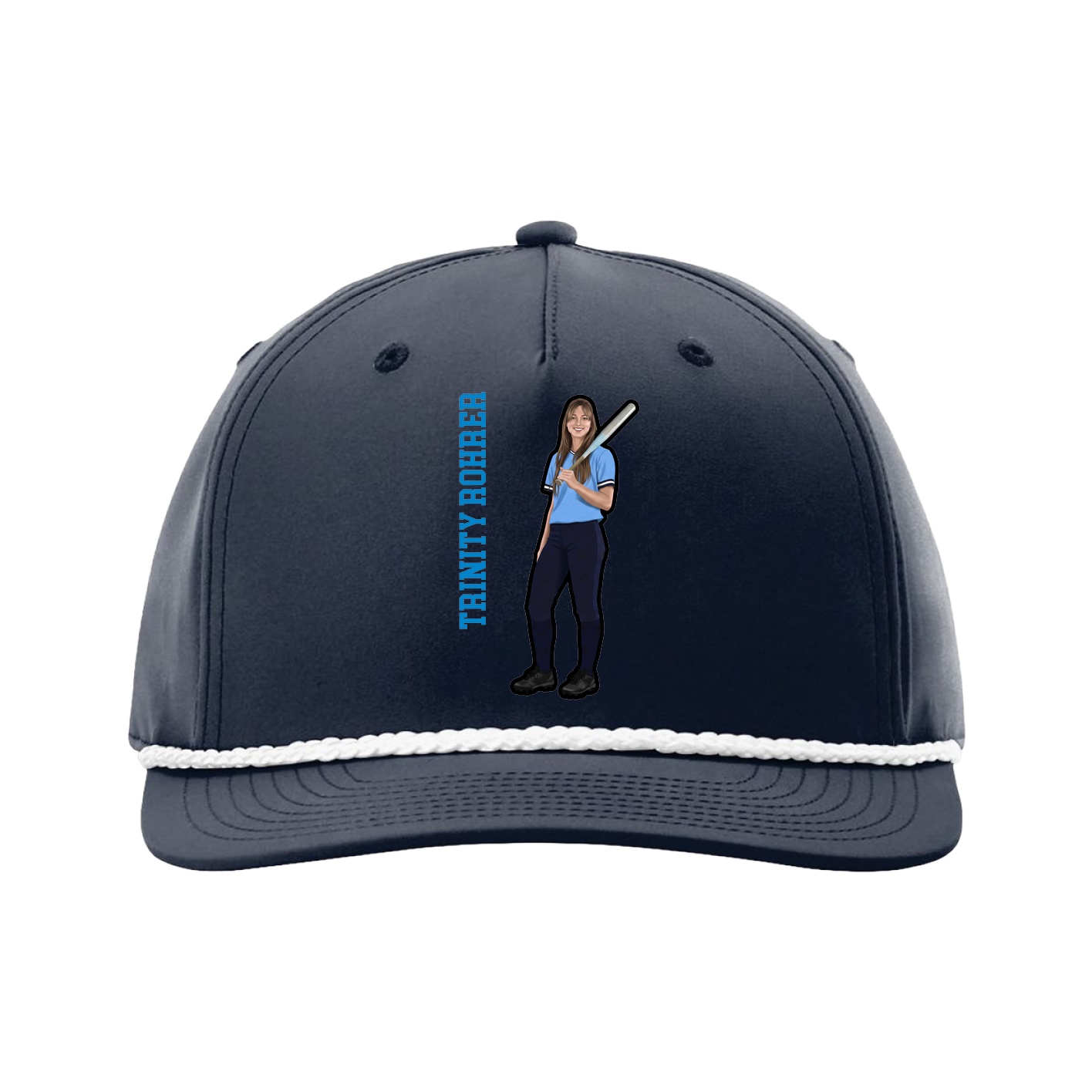 Five-Panel Classic Rope Cap — Name Vertical in Navy