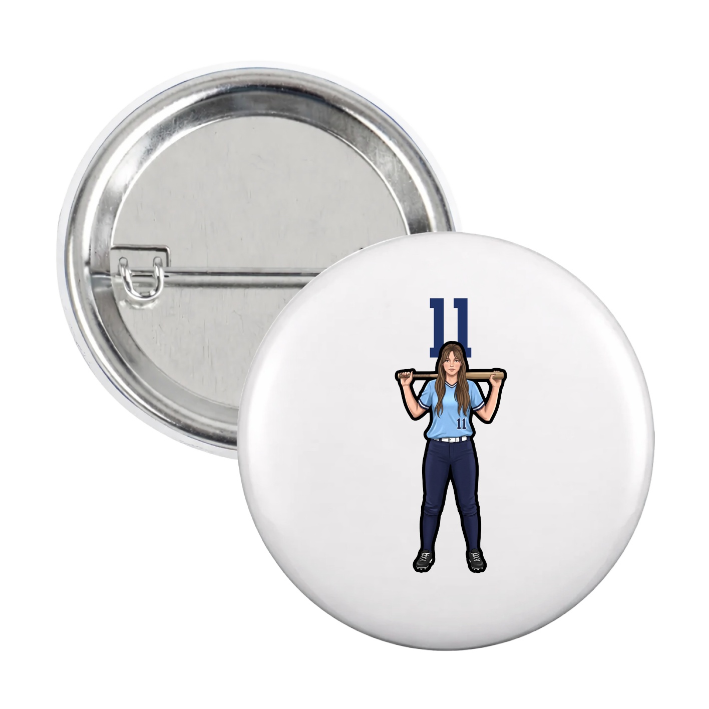 Game Day Button — Number Top in White