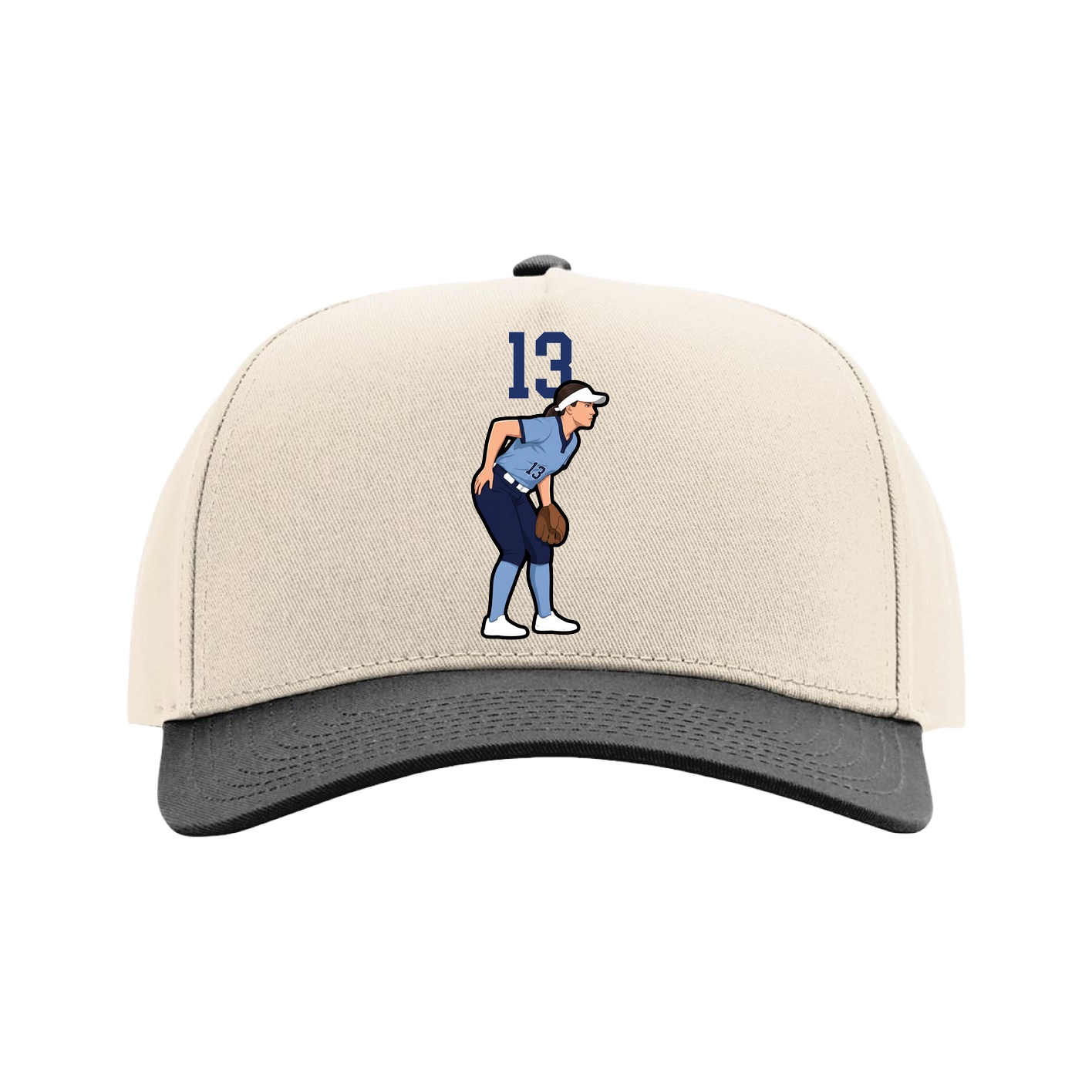 Full Fabric Five-Panel Champ Cap — Number Top in Cream/Black