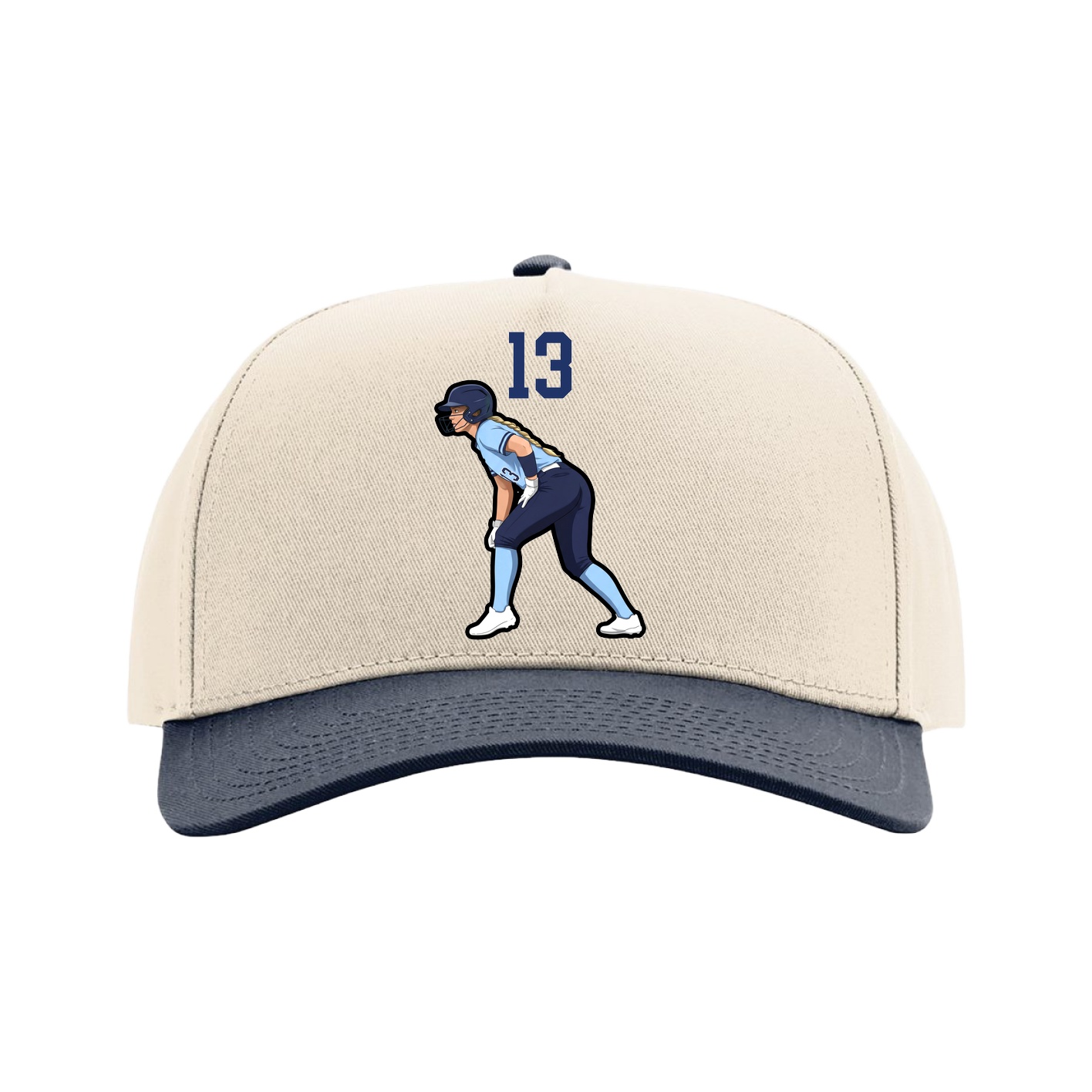 Full Fabric Five-Panel Champ Cap — Number Top in Cream/Navy