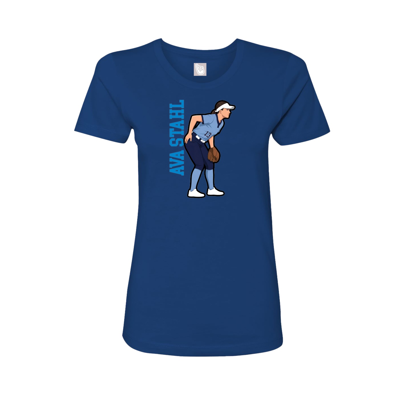 Fitted Women's Tee — Name Vertical in Royal