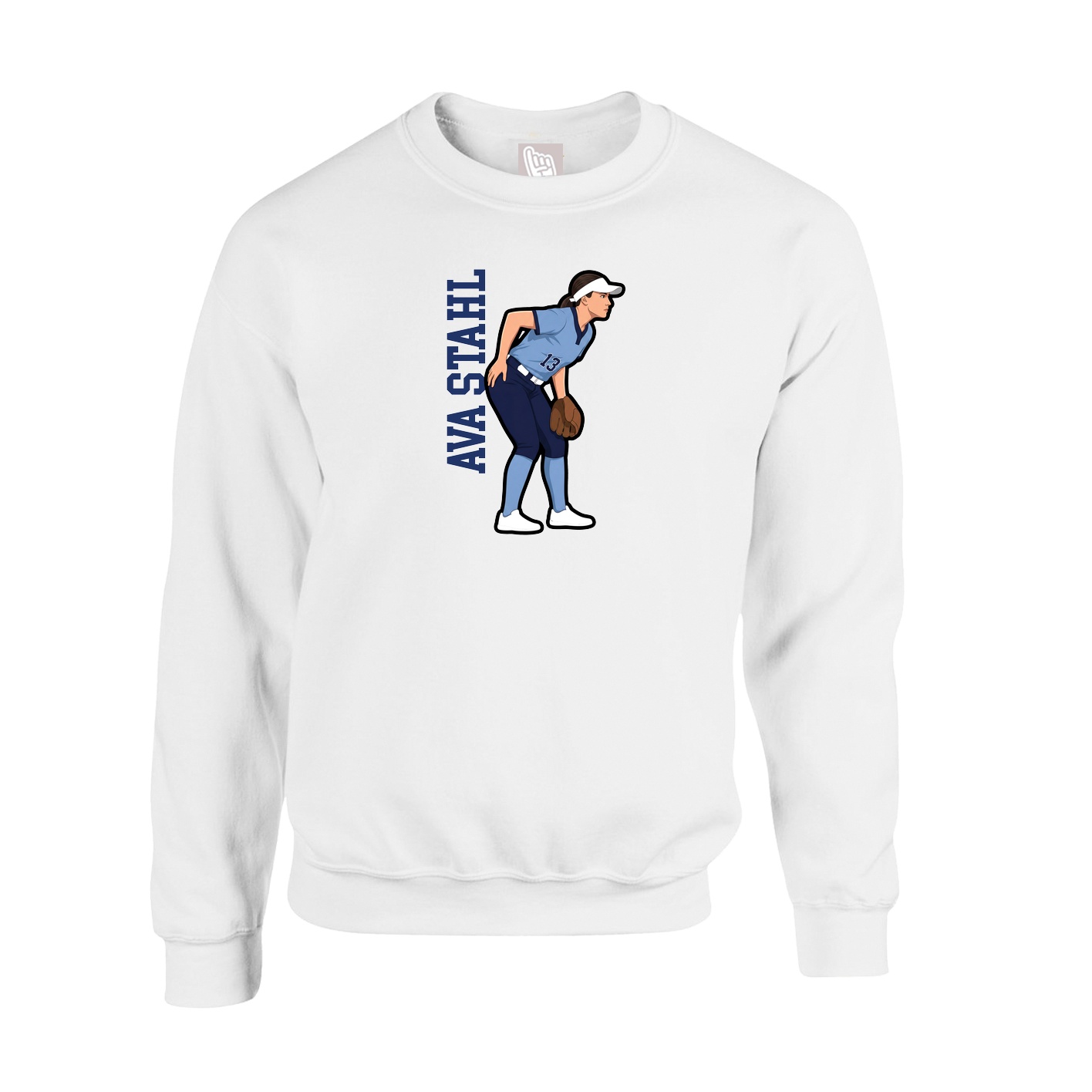 Fleece Crew — Name Vertical in White