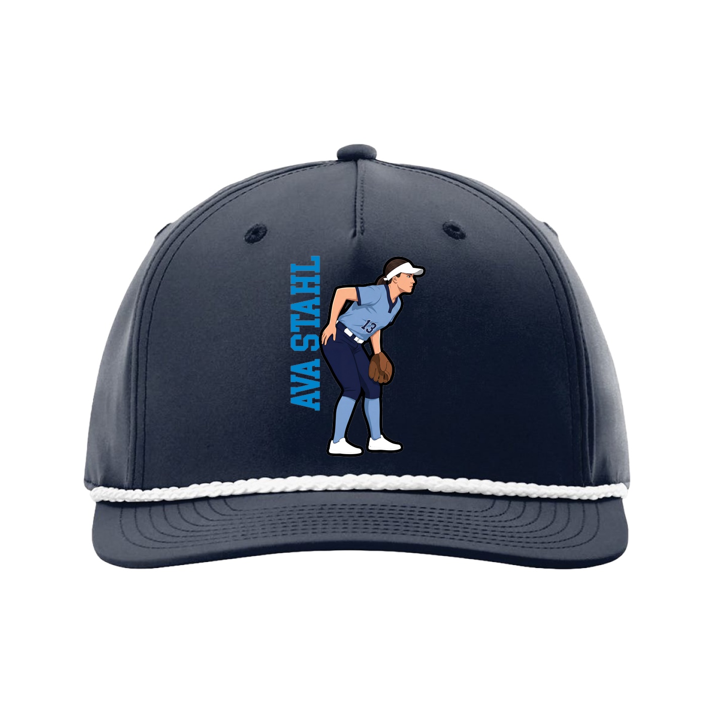 Five-Panel Classic Rope Cap — Name Vertical in Navy