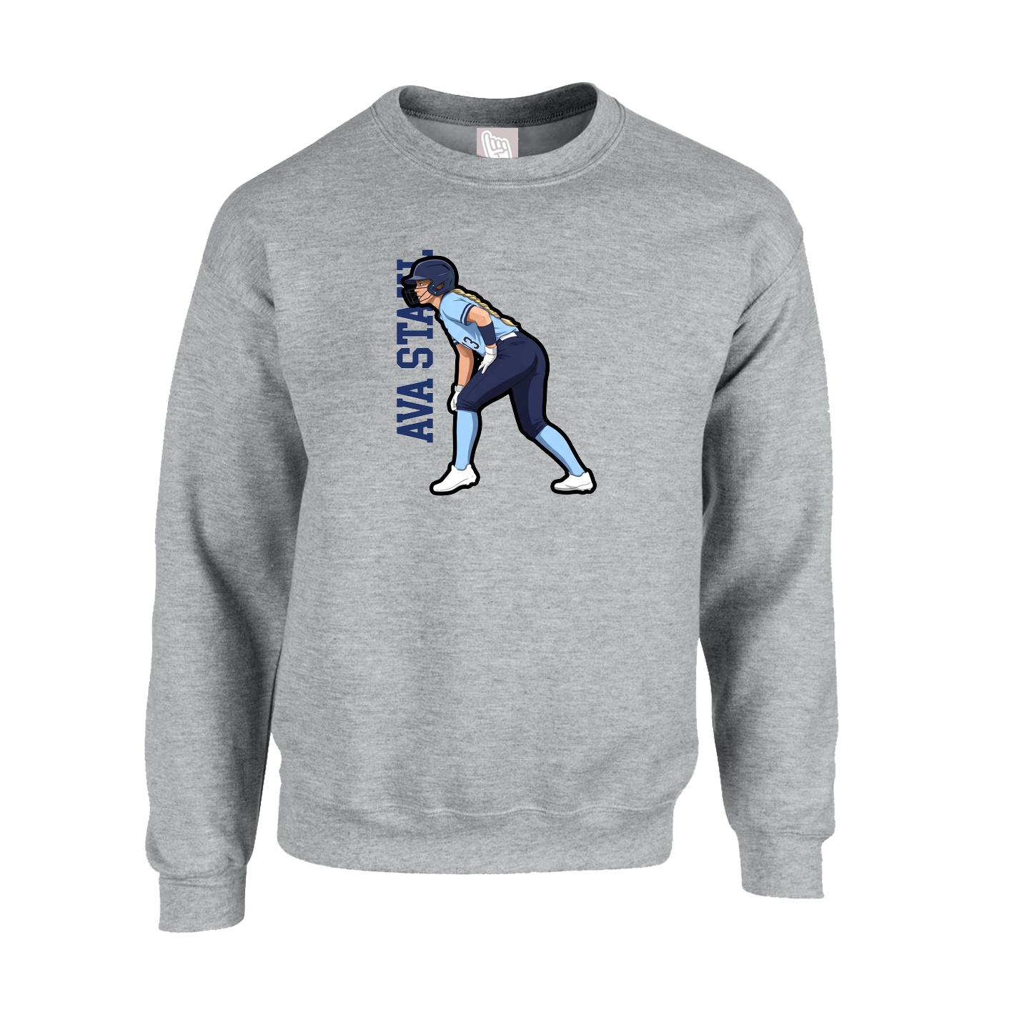 Fleece Crew — Name Vertical in Grey