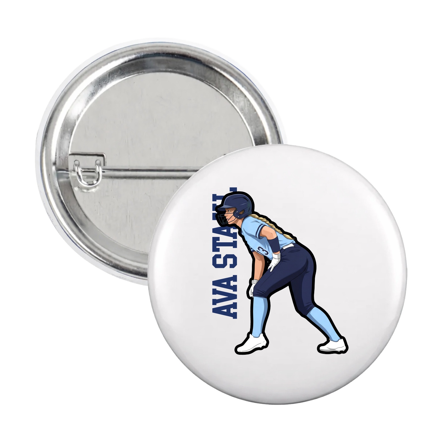 Game Day Button — Name Vertical in White