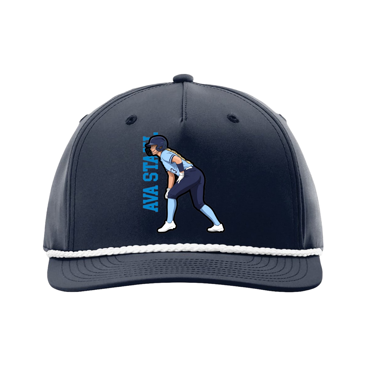 Five-Panel Classic Rope Cap — Name Vertical in Navy
