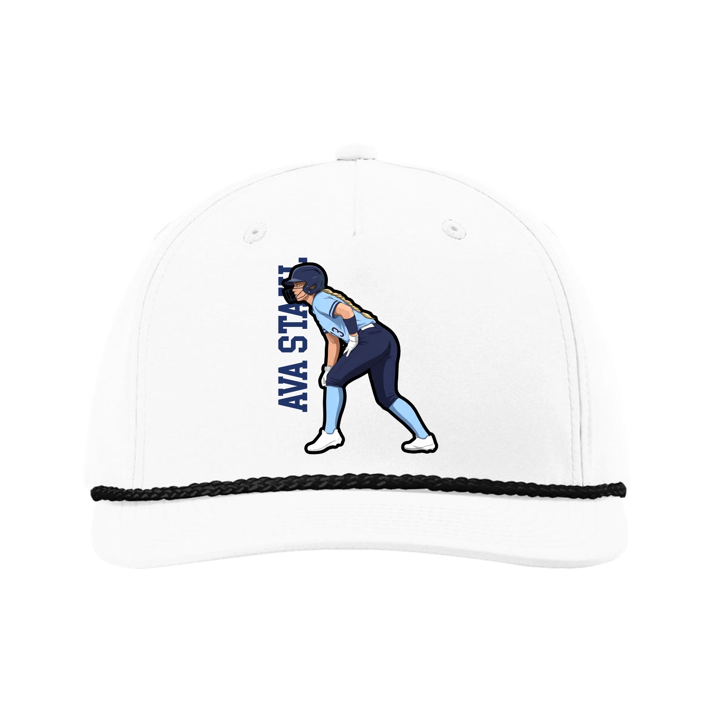 Five-Panel Classic Rope Cap — Name Vertical in White
