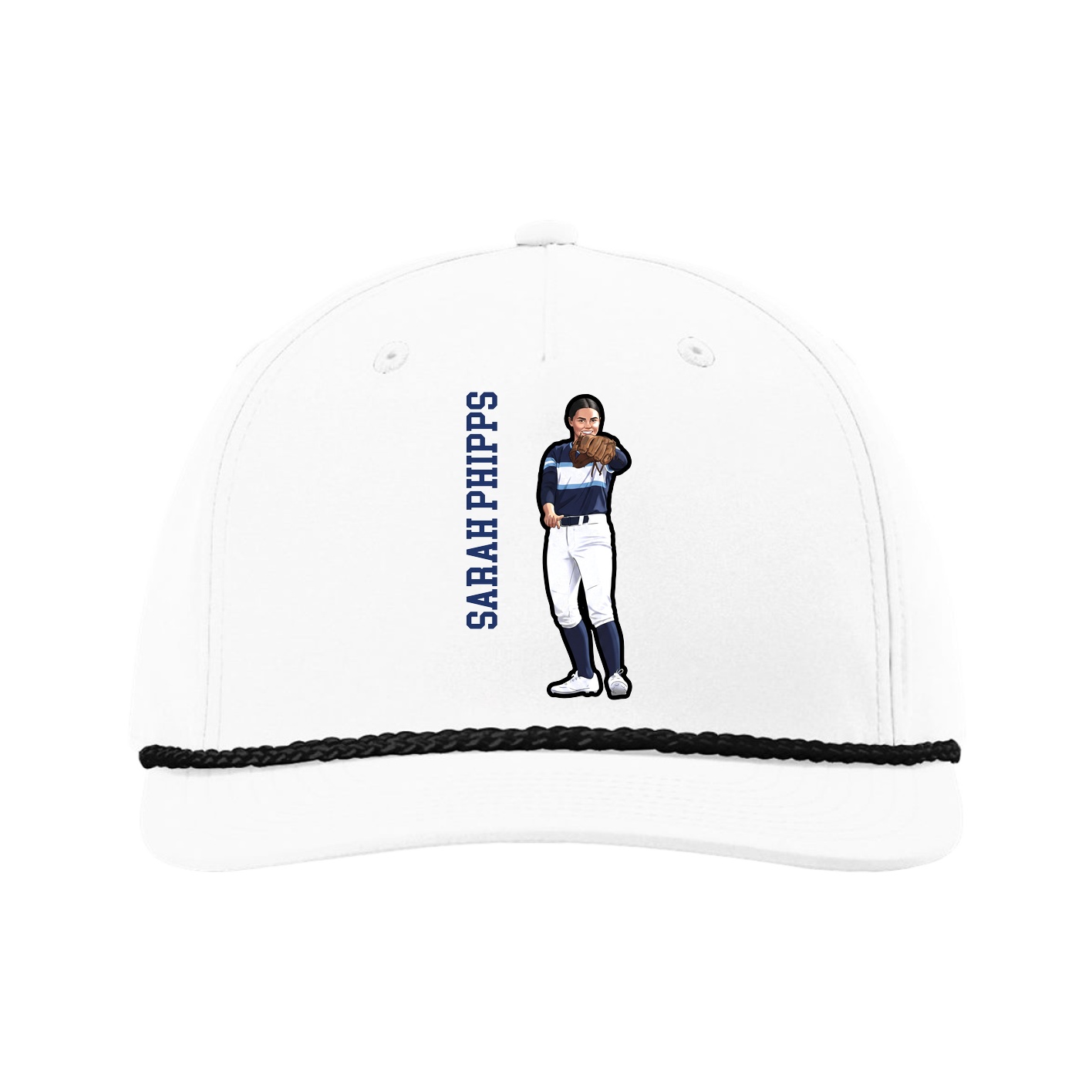 Five-Panel Classic Rope Cap — Name Vertical in White