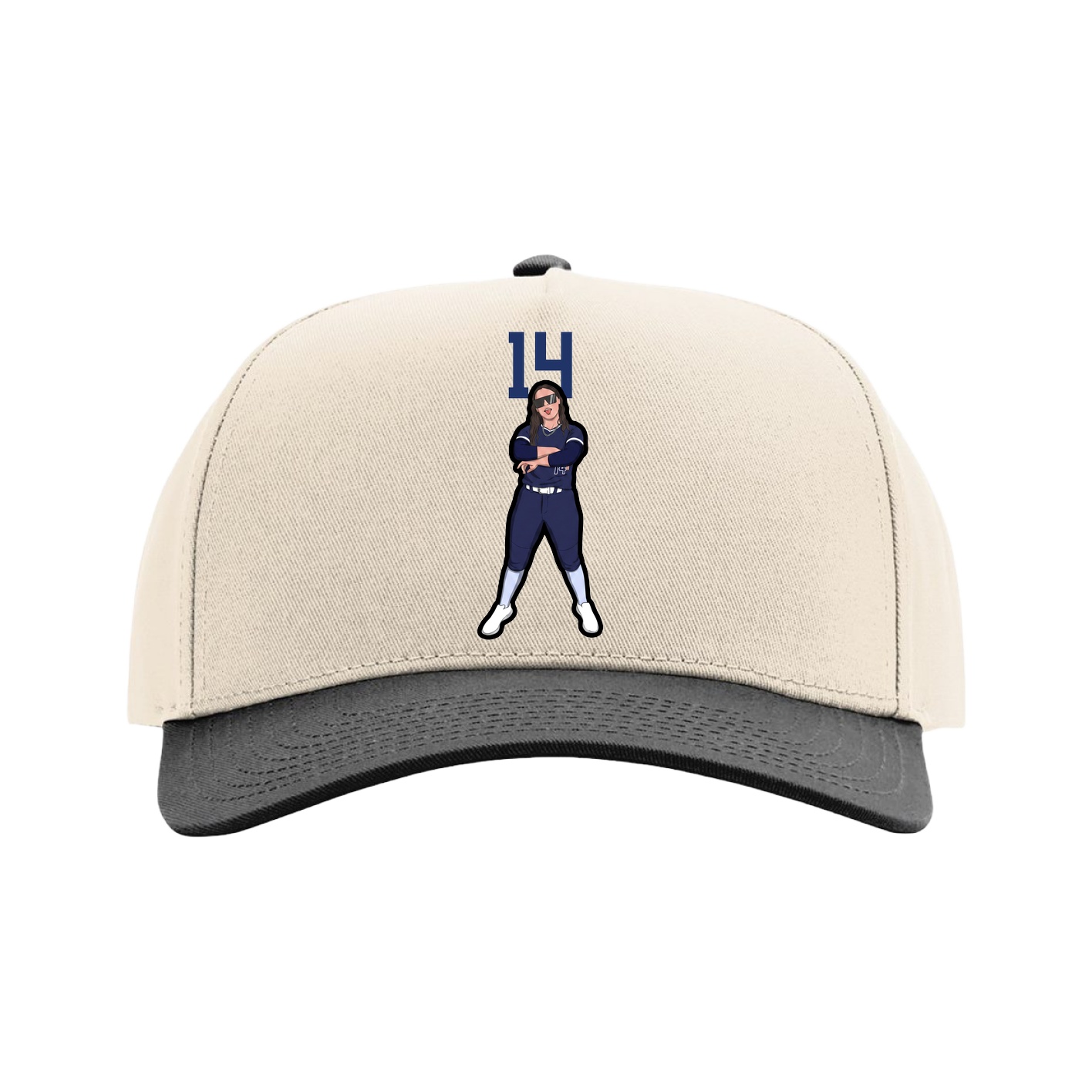 Full Fabric Five-Panel Champ Cap — Number Top in Cream/Black