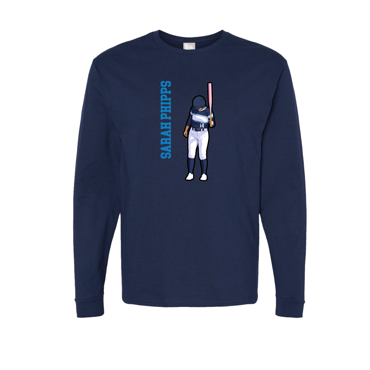 Long Sleeve Tee — Name Vertical in Navy