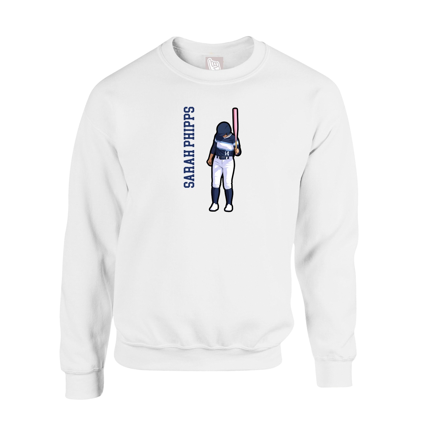 Fleece Crew — Name Vertical in White