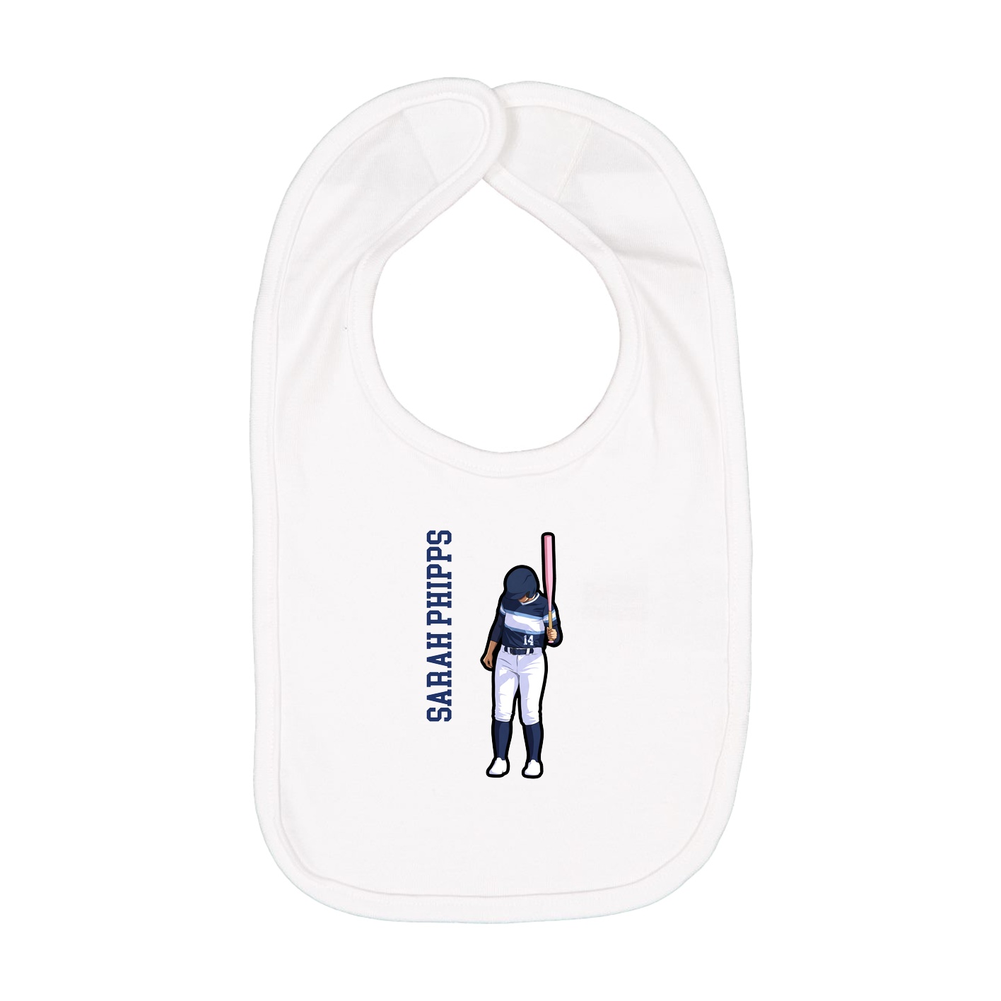 Infant Bib — Name Vertical in White