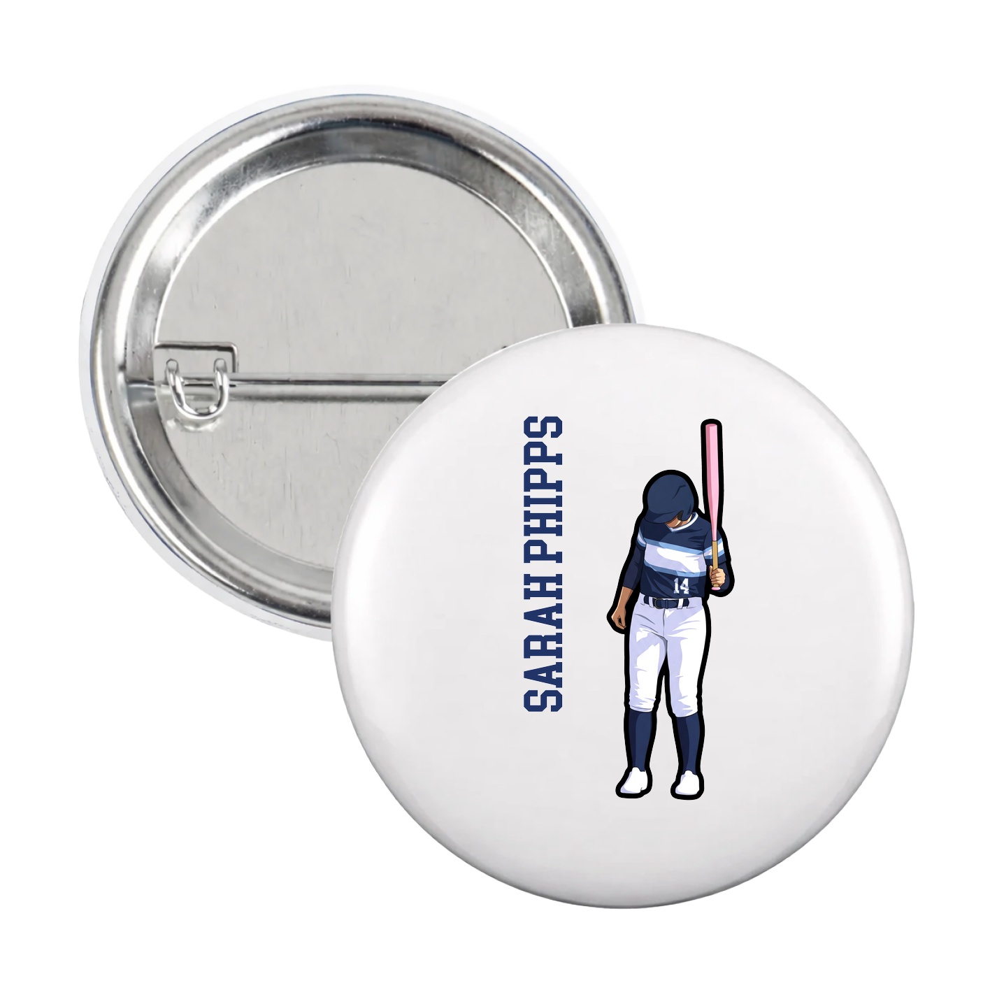 Game Day Button — Name Vertical in White
