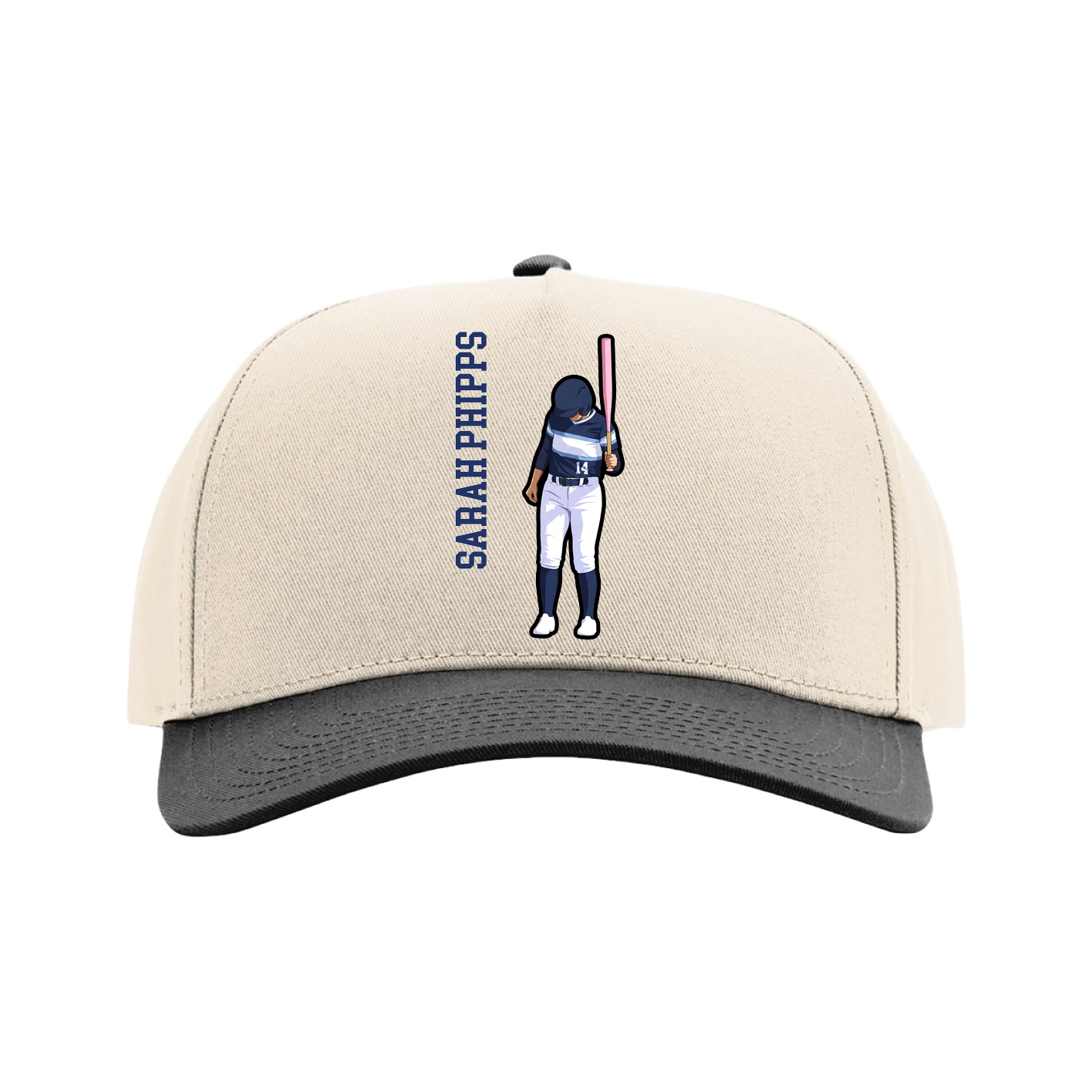 Full Fabric Five-Panel Champ Cap — Name Vertical in Cream/Black