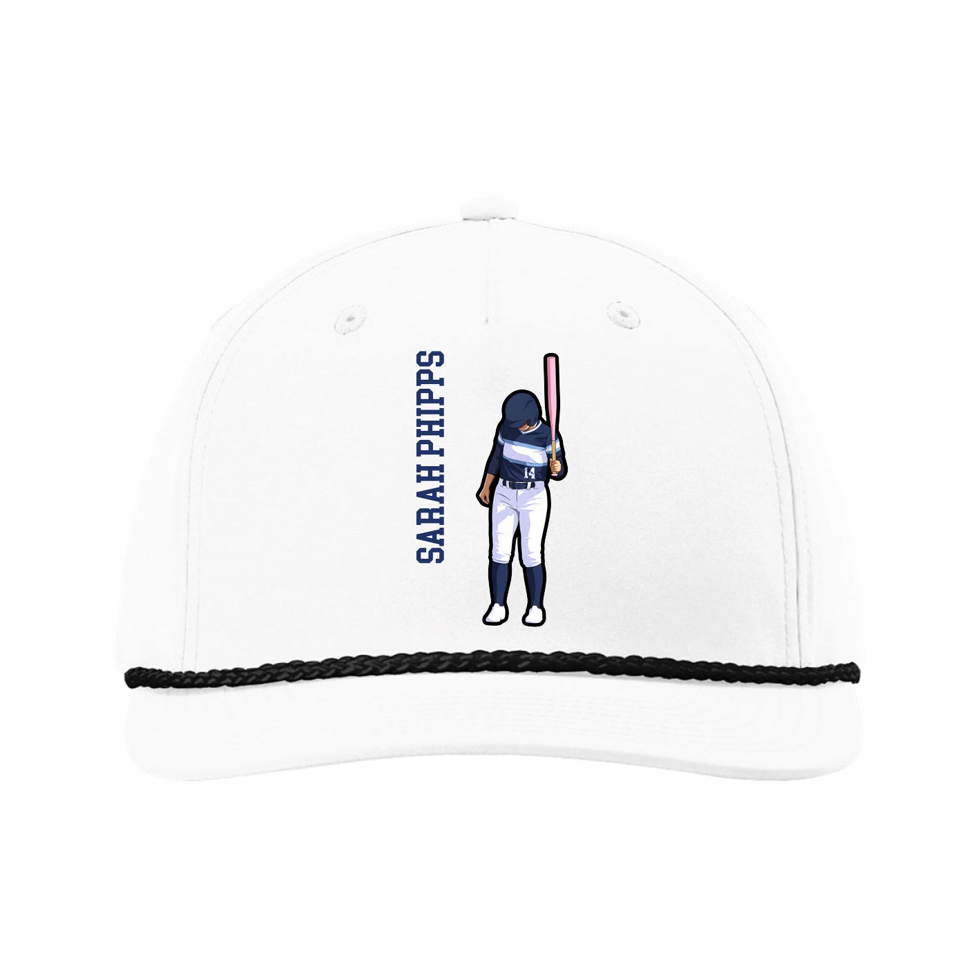 Five-Panel Classic Rope Cap — Name Vertical in White