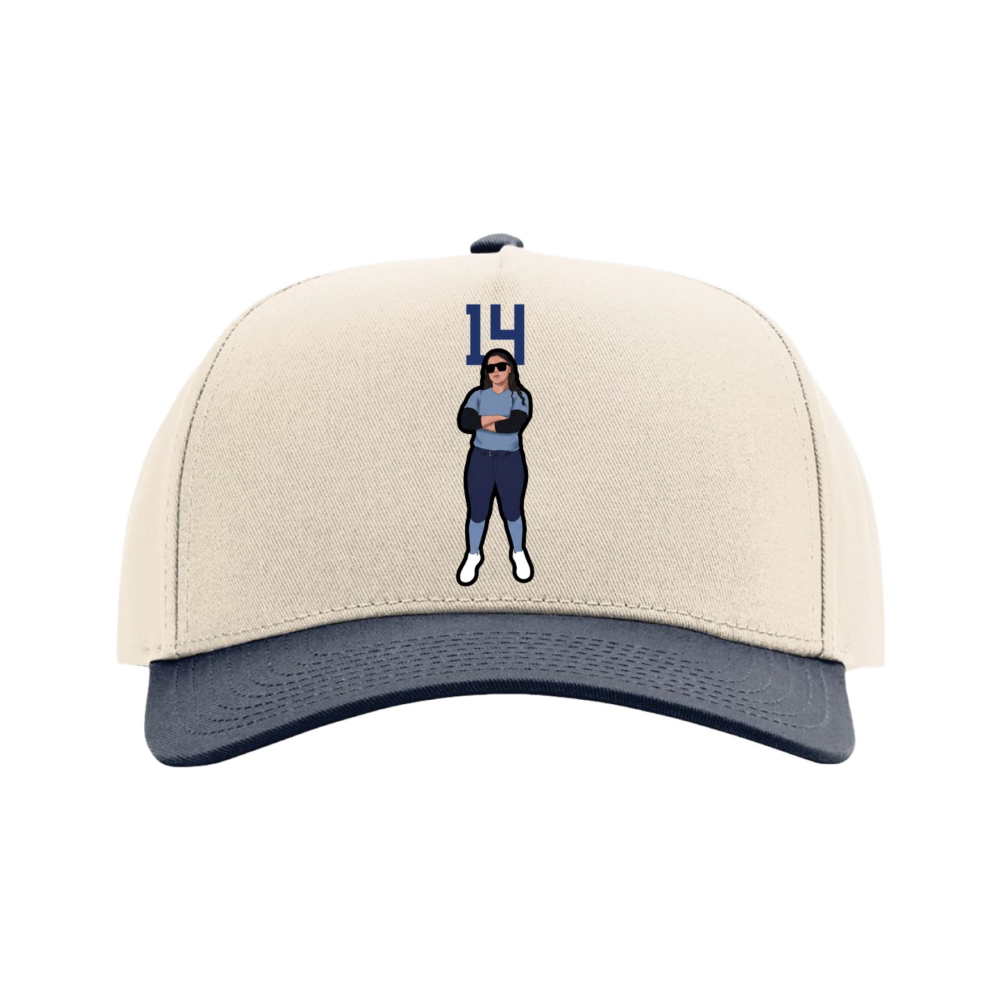 Full Fabric Five-Panel Champ Cap — Number Top in Cream/Navy