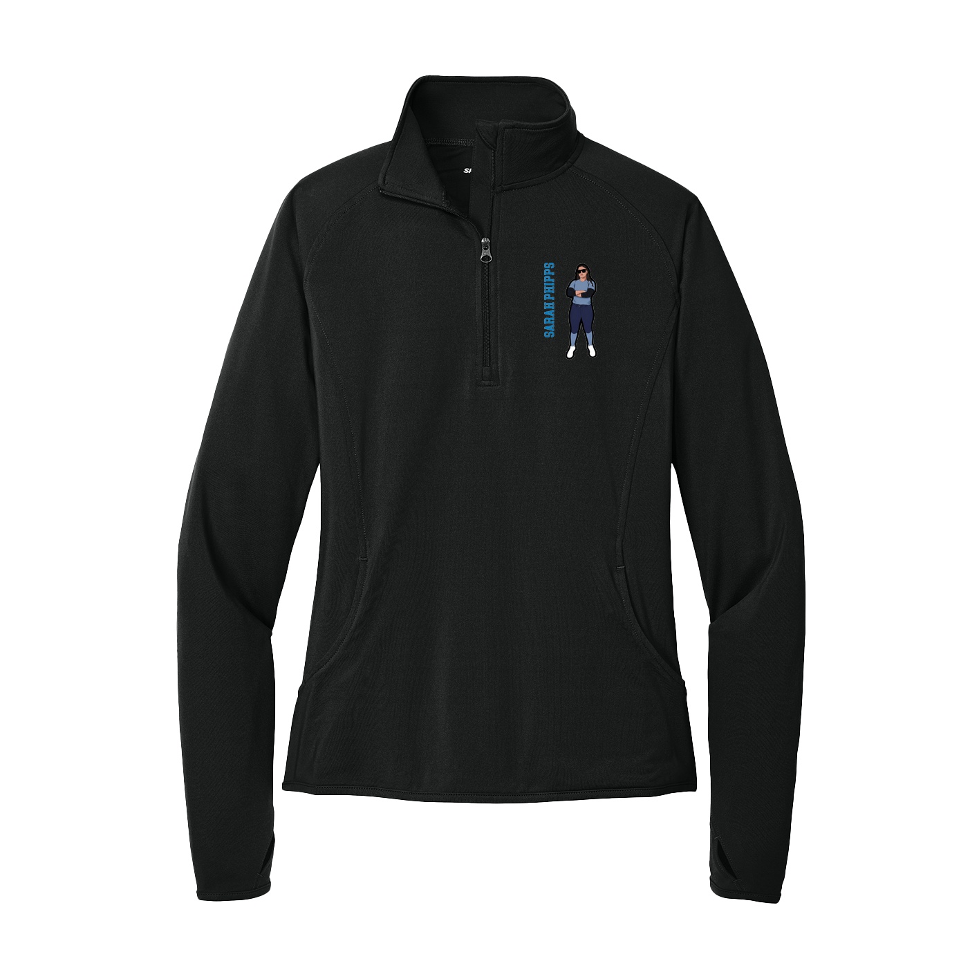 Women's Q-Zip Pullover — Name Vertical in Black