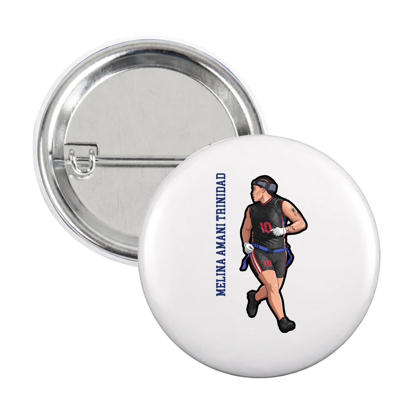 Game Day Button — Name Vertical in White