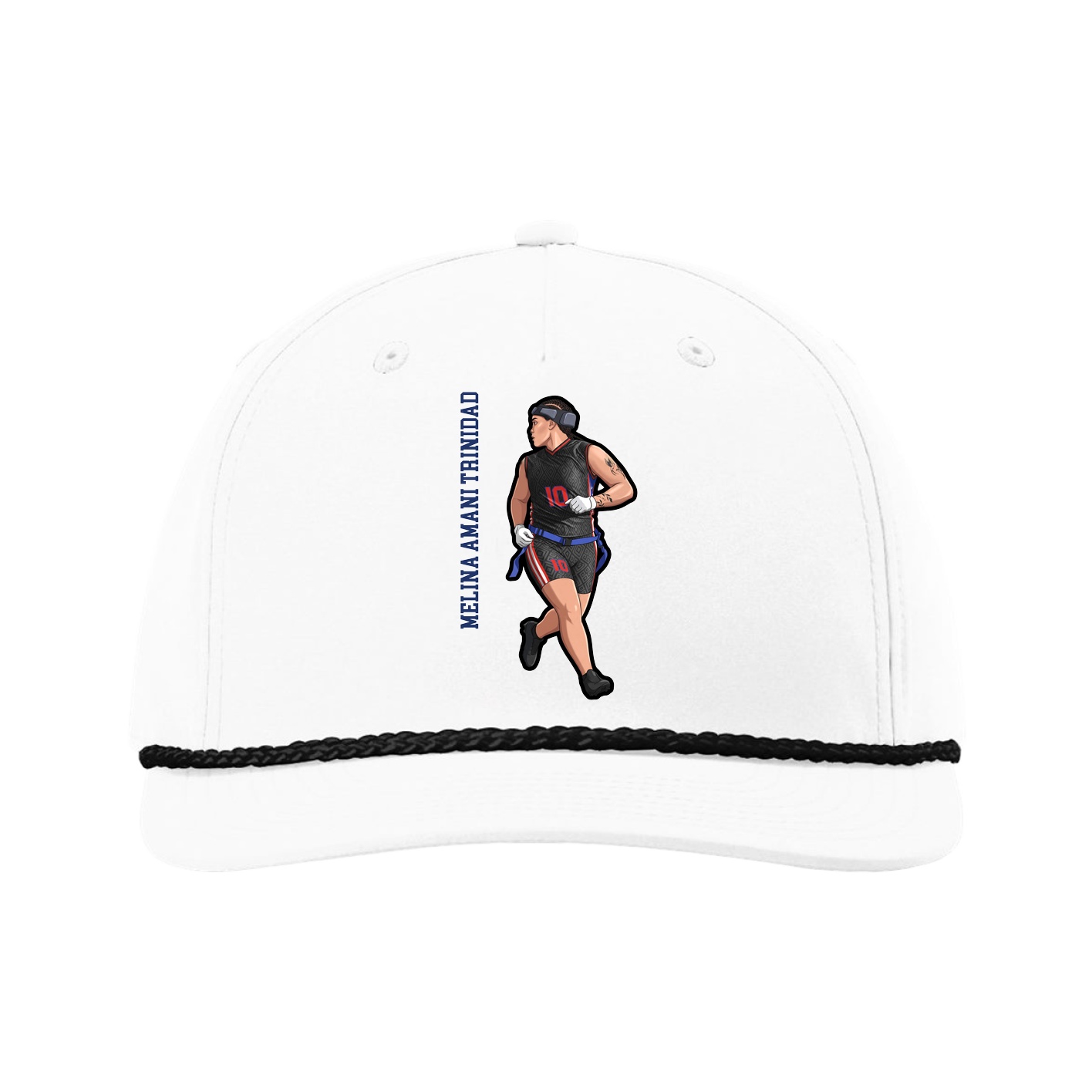 Five-Panel Classic Rope Cap — Name Vertical in White