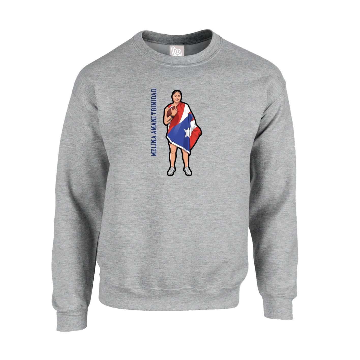Fleece Crew — Name Vertical in Grey