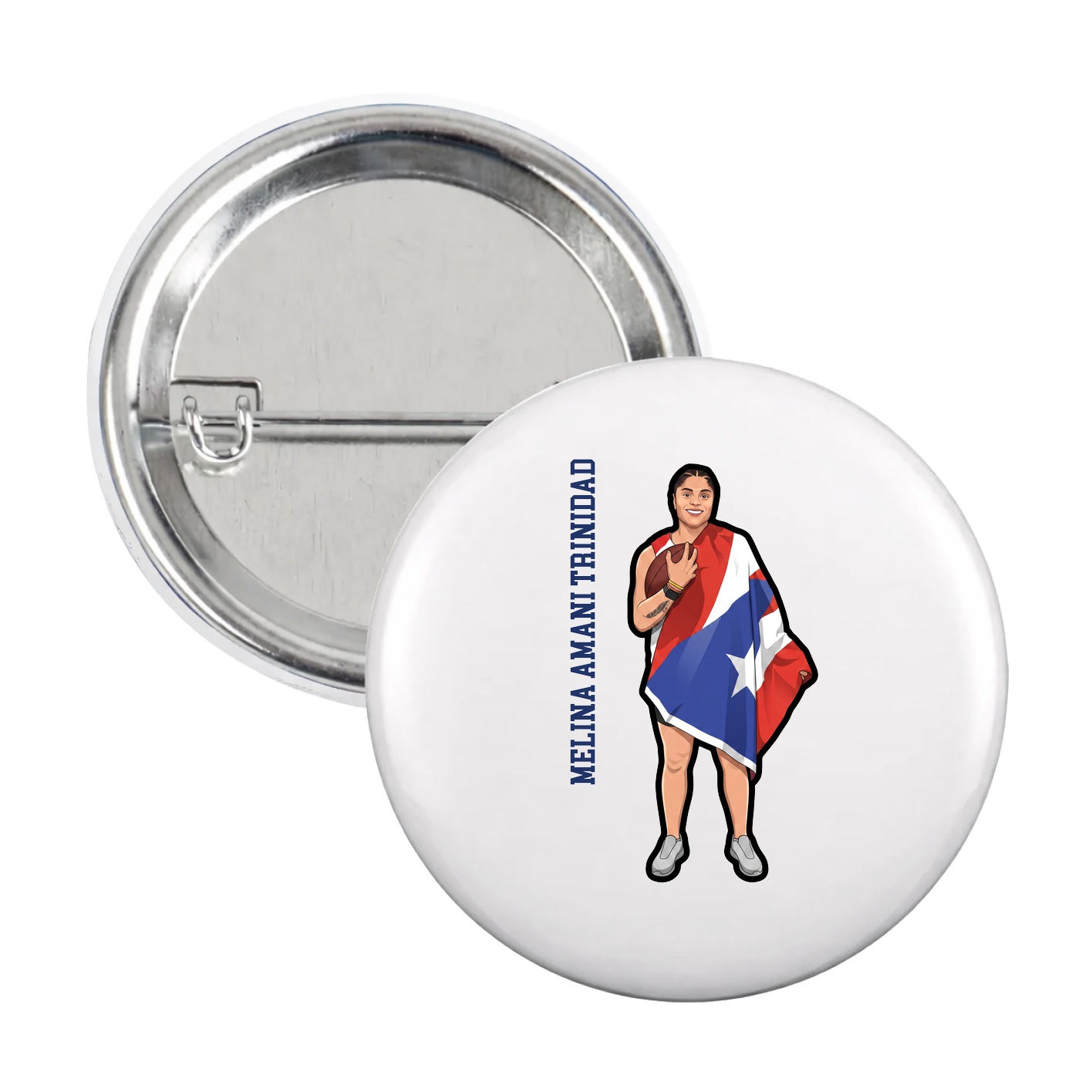 Game Day Button — Name Vertical in White