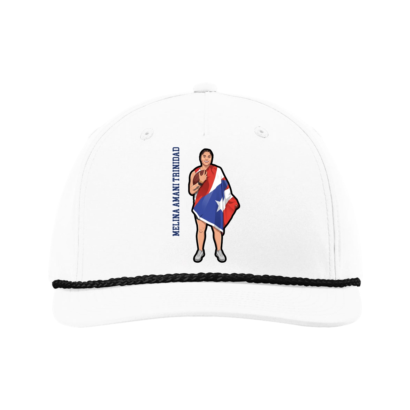 Five-Panel Classic Rope Cap — Name Vertical in White
