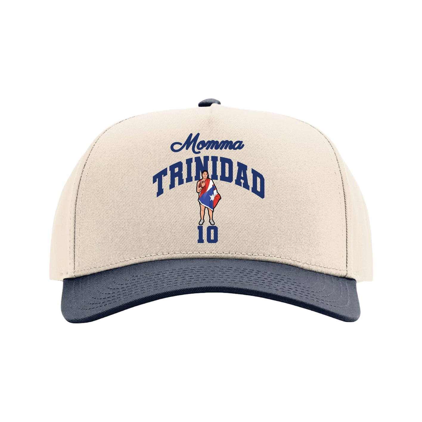 Full Fabric Five-Panel Champ Cap — Mothers Day Arch in Cream/Navy