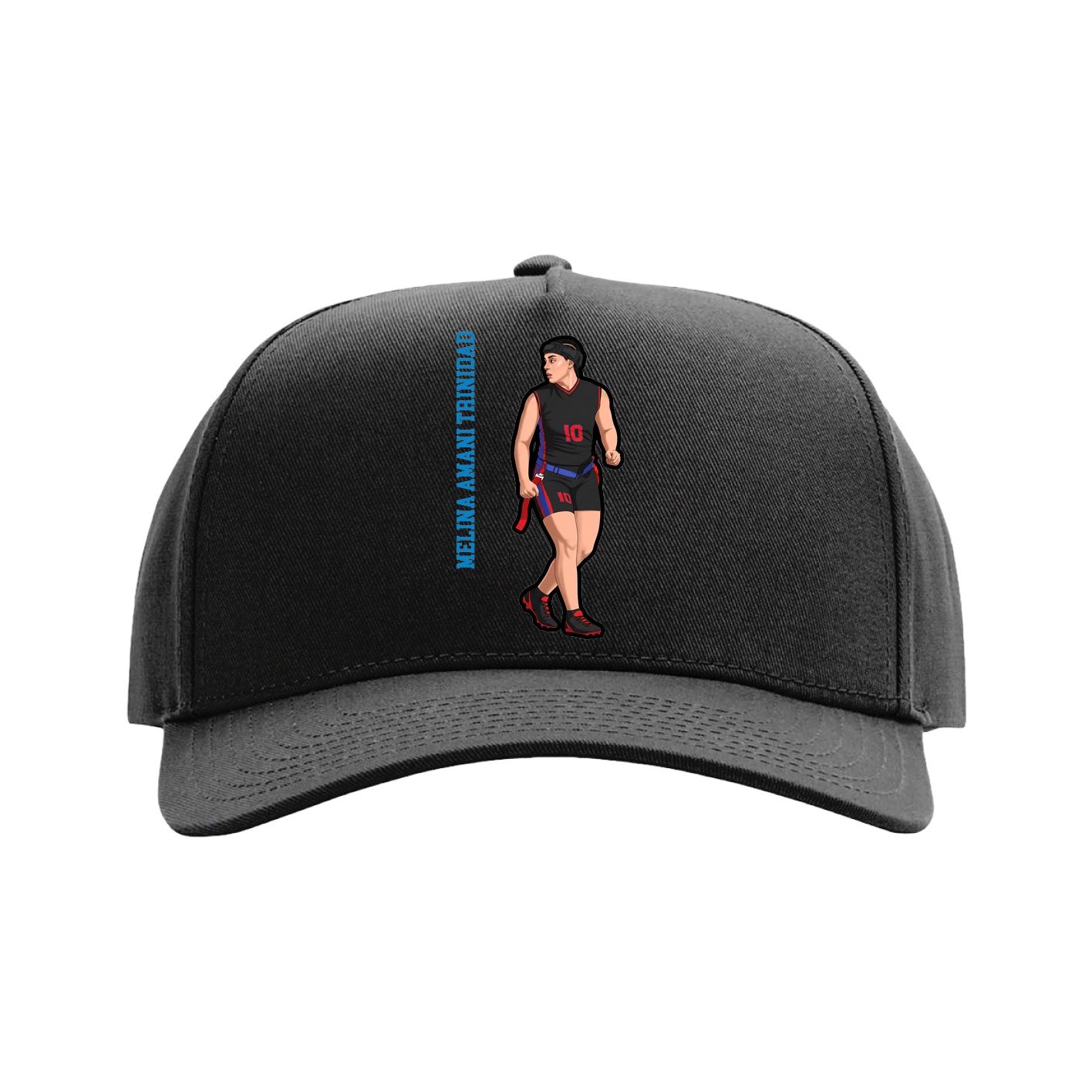 Full Fabric Five-Panel Champ Cap — Name Vertical in Black