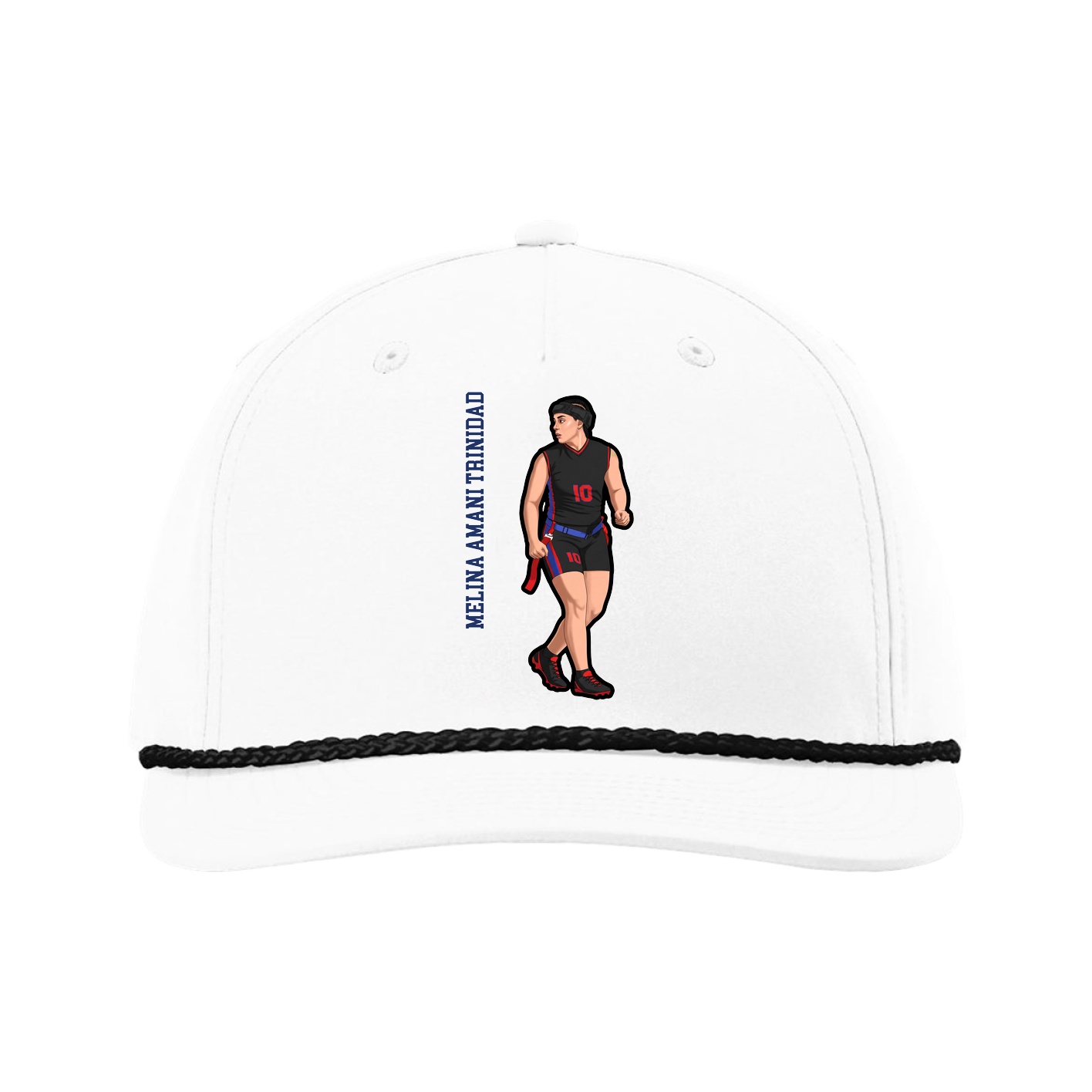Five-Panel Classic Rope Cap — Name Vertical in White