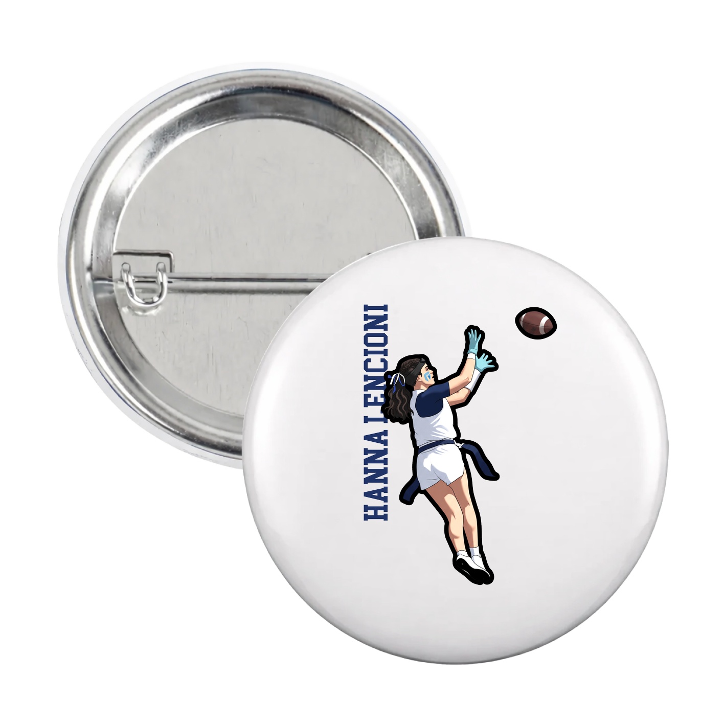 Game Day Button — Name Vertical in White