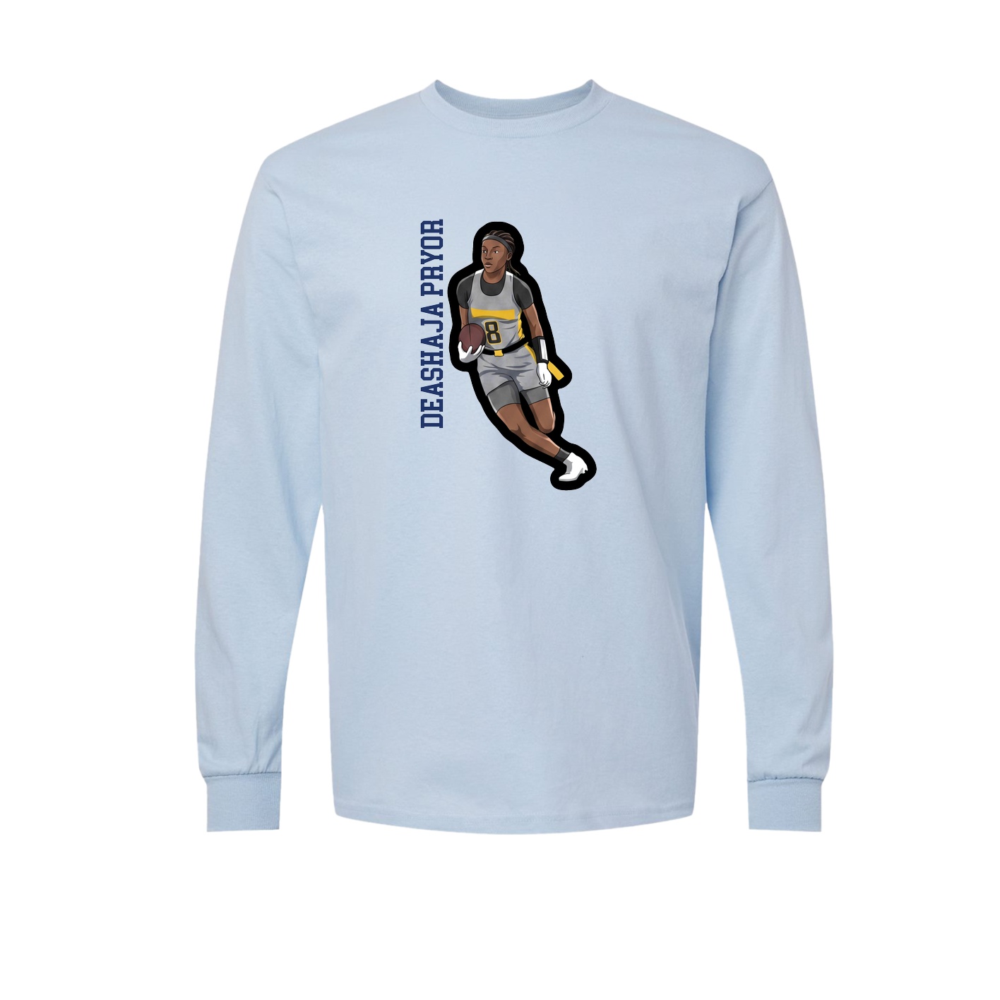 Long Sleeve Tee — Name Vertical in Light Blue