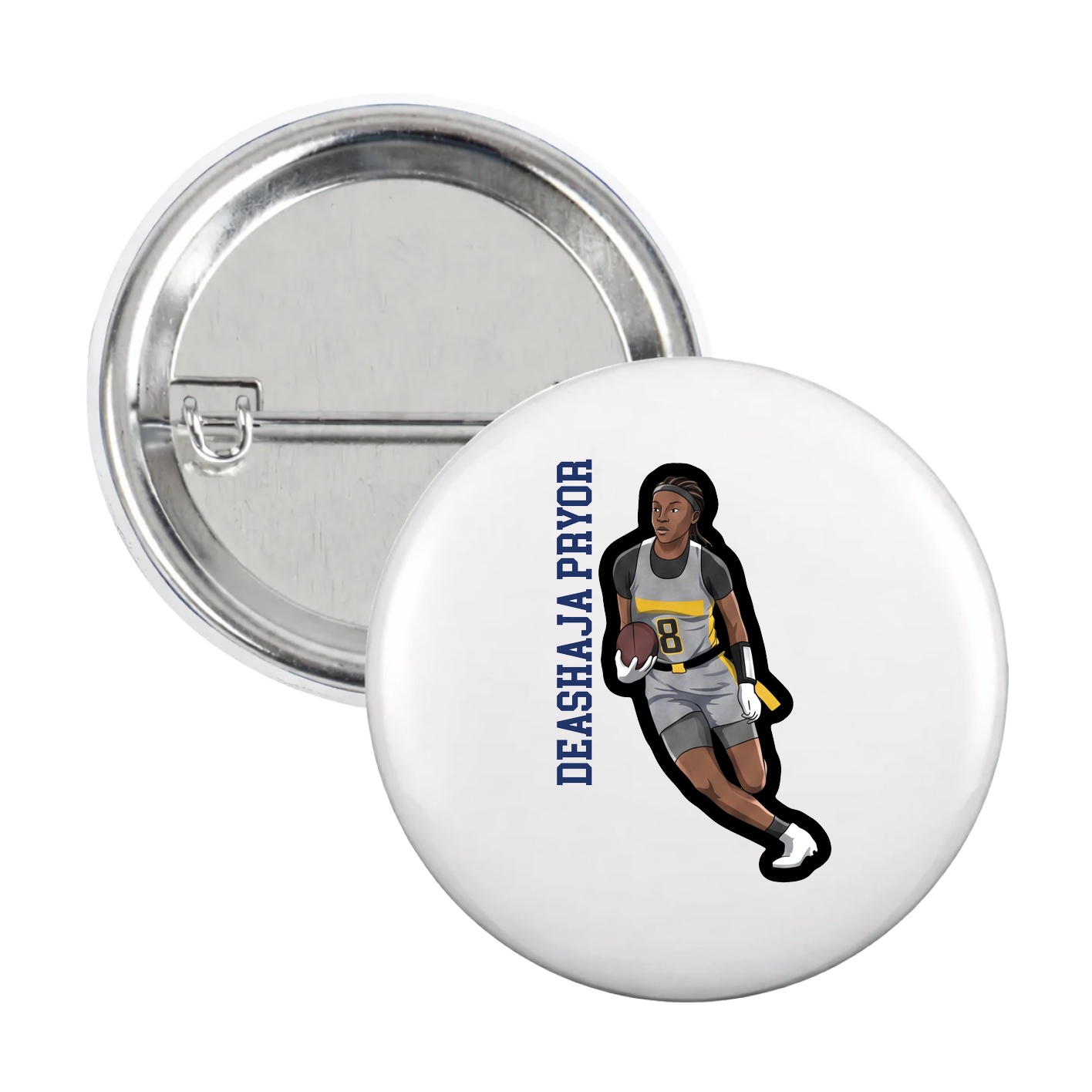 Game Day Button — Name Vertical in White
