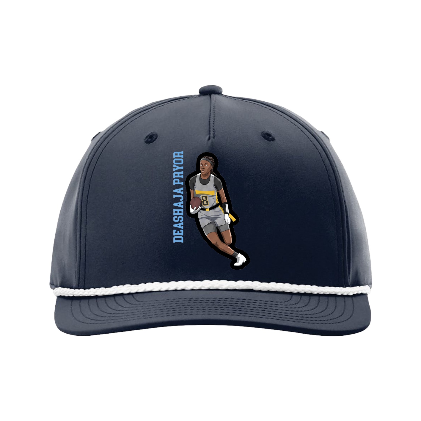 Five-Panel Classic Rope Cap — Name Vertical in Navy