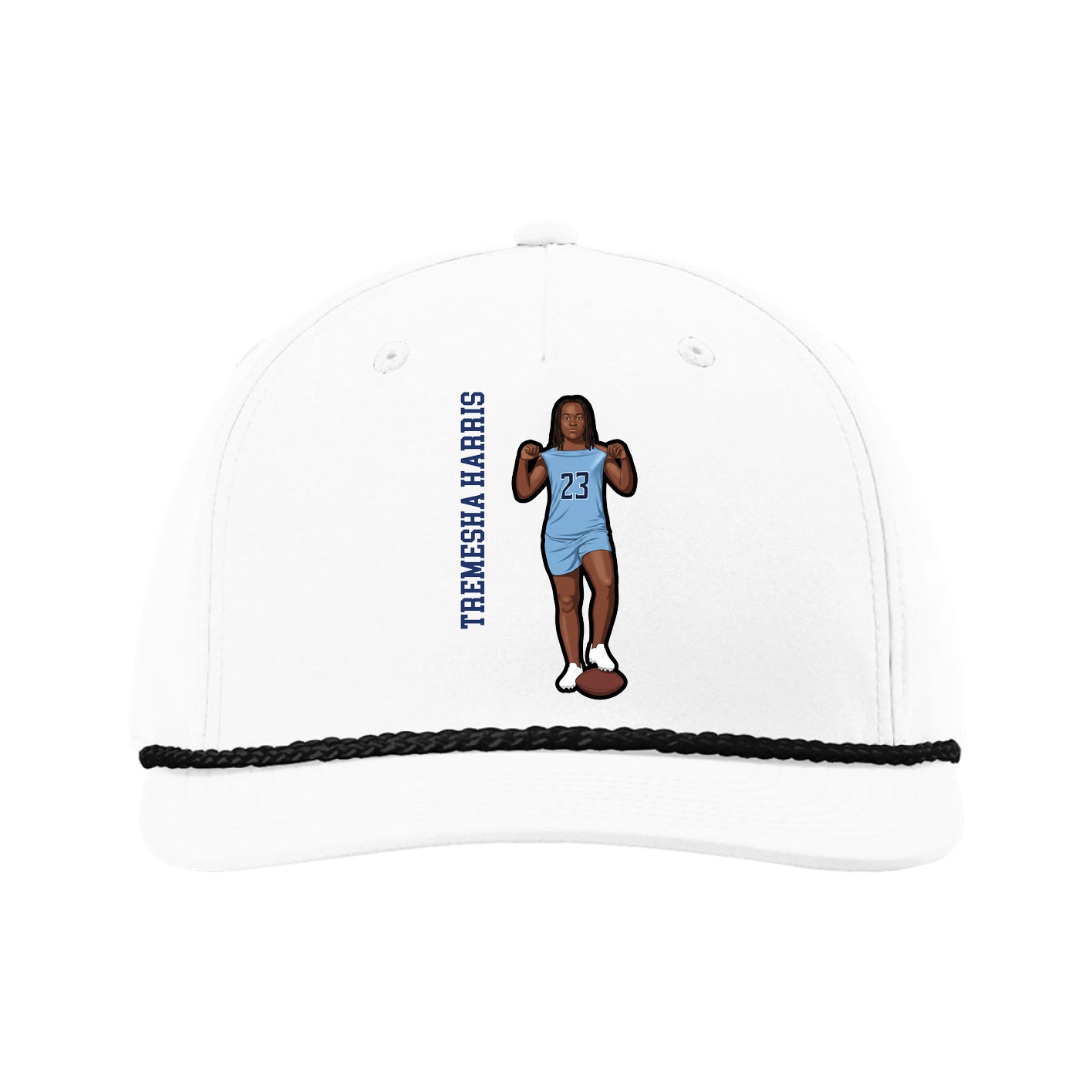 Five-Panel Classic Rope Cap — Name Vertical in White