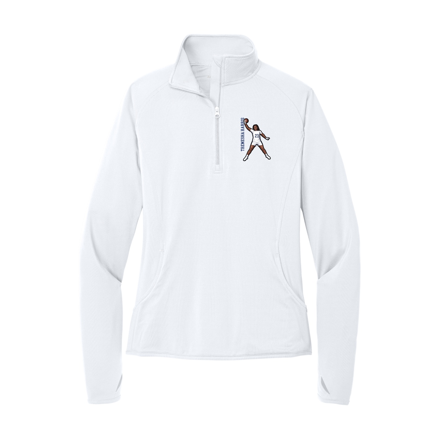 Women's Q-Zip Pullover — Name Vertical in White