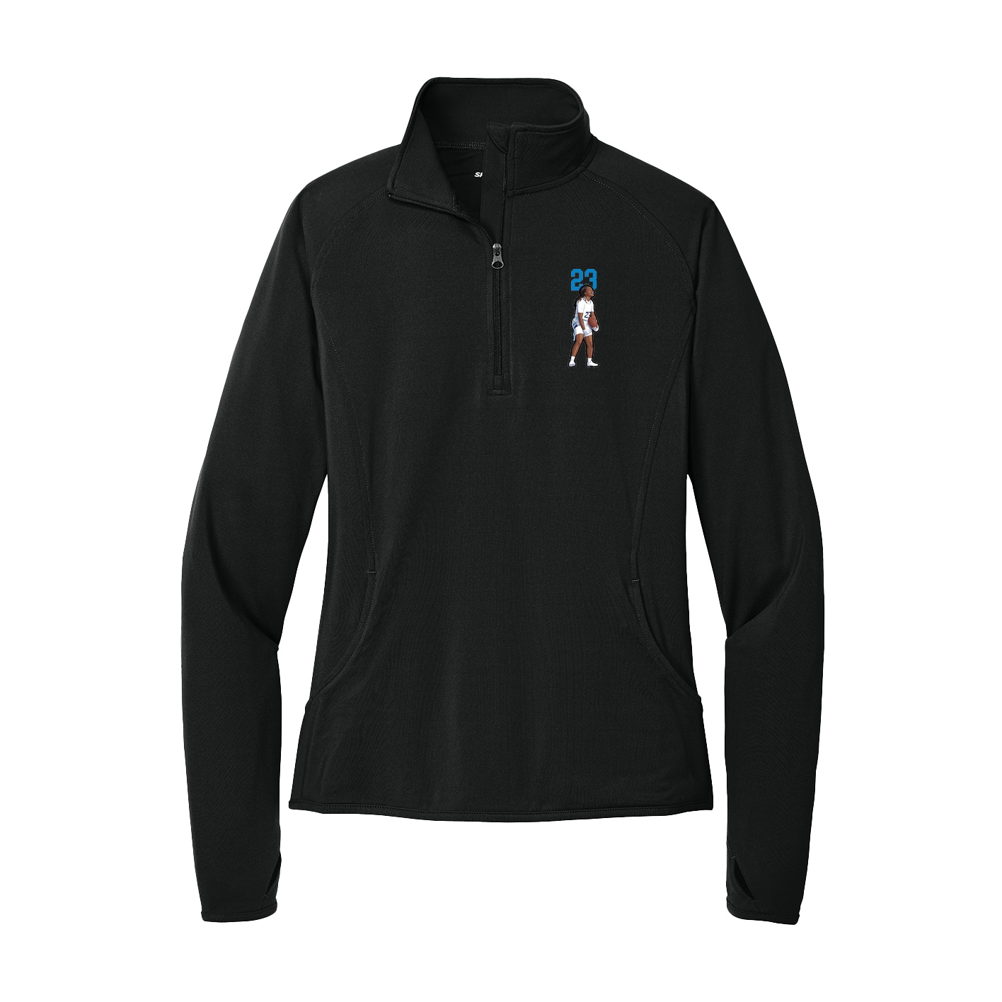 Women's Q-Zip Pullover — Number Top in Black