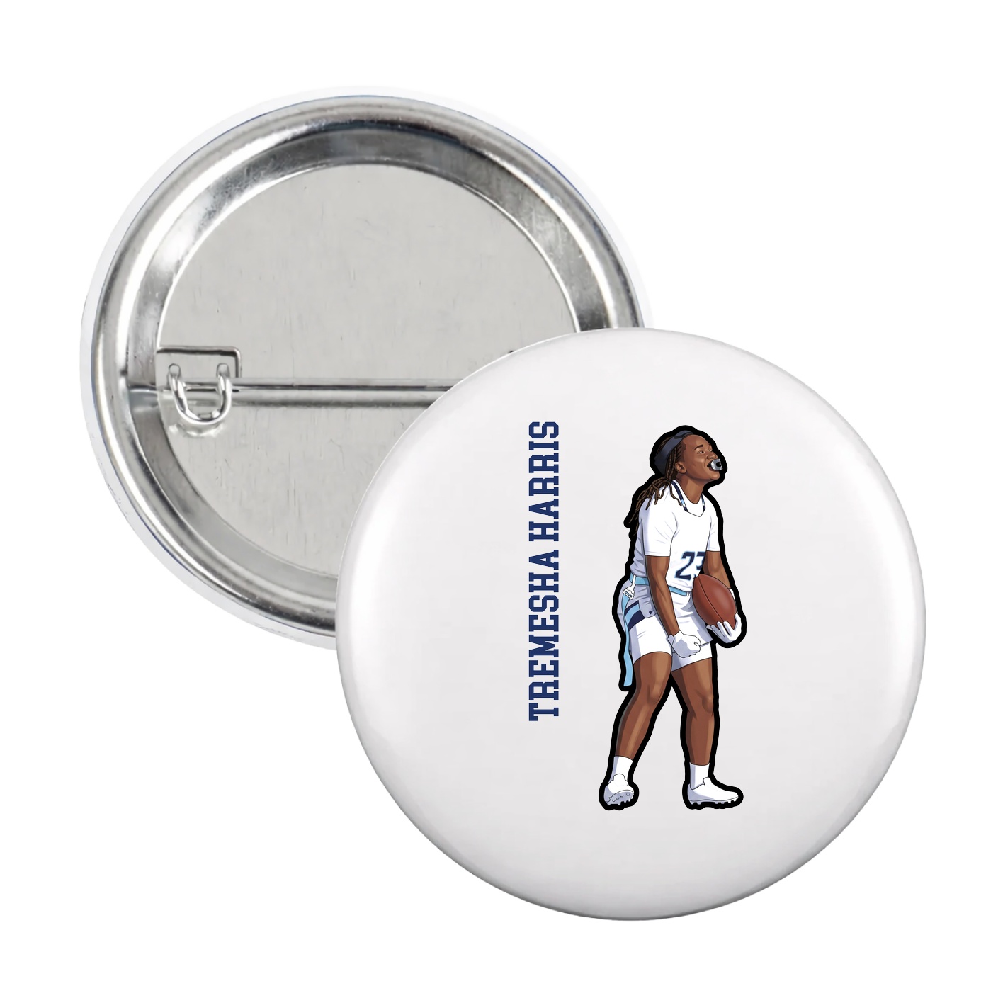 Game Day Button — Name Vertical in White