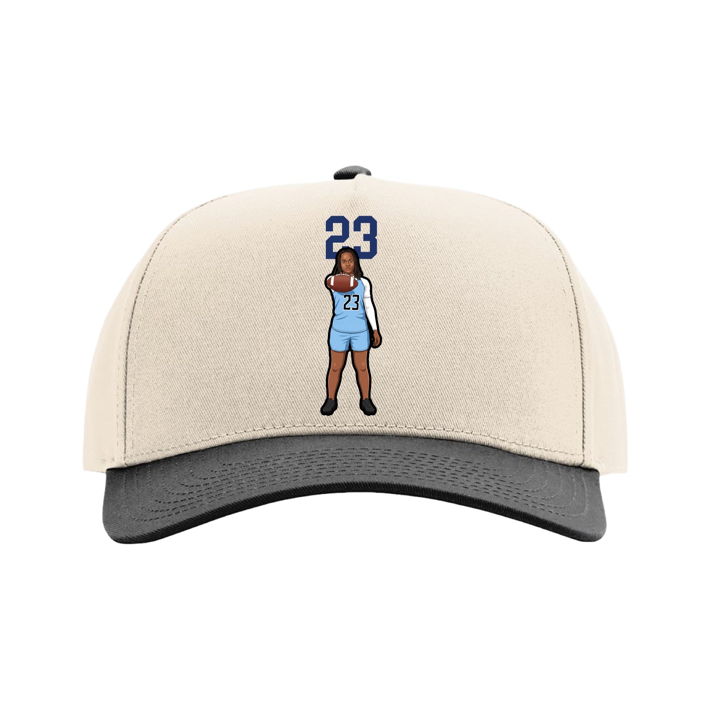 Full Fabric Five-Panel Champ Cap — Number Top in Cream/Black